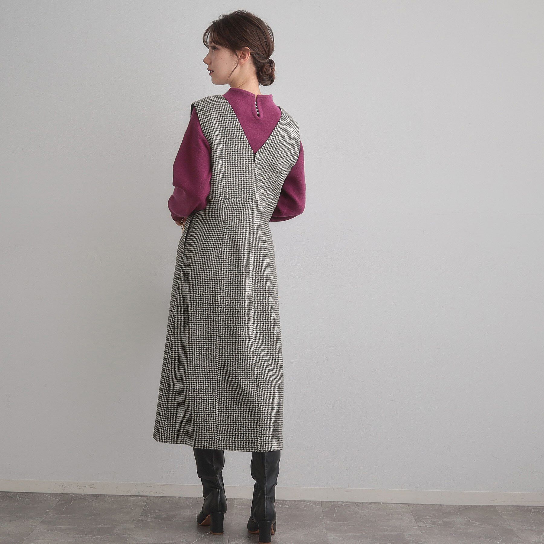 Couture broach「【クラシカル・通勤】ラメ千鳥釦デザインジャンスカ」|ワンピース|