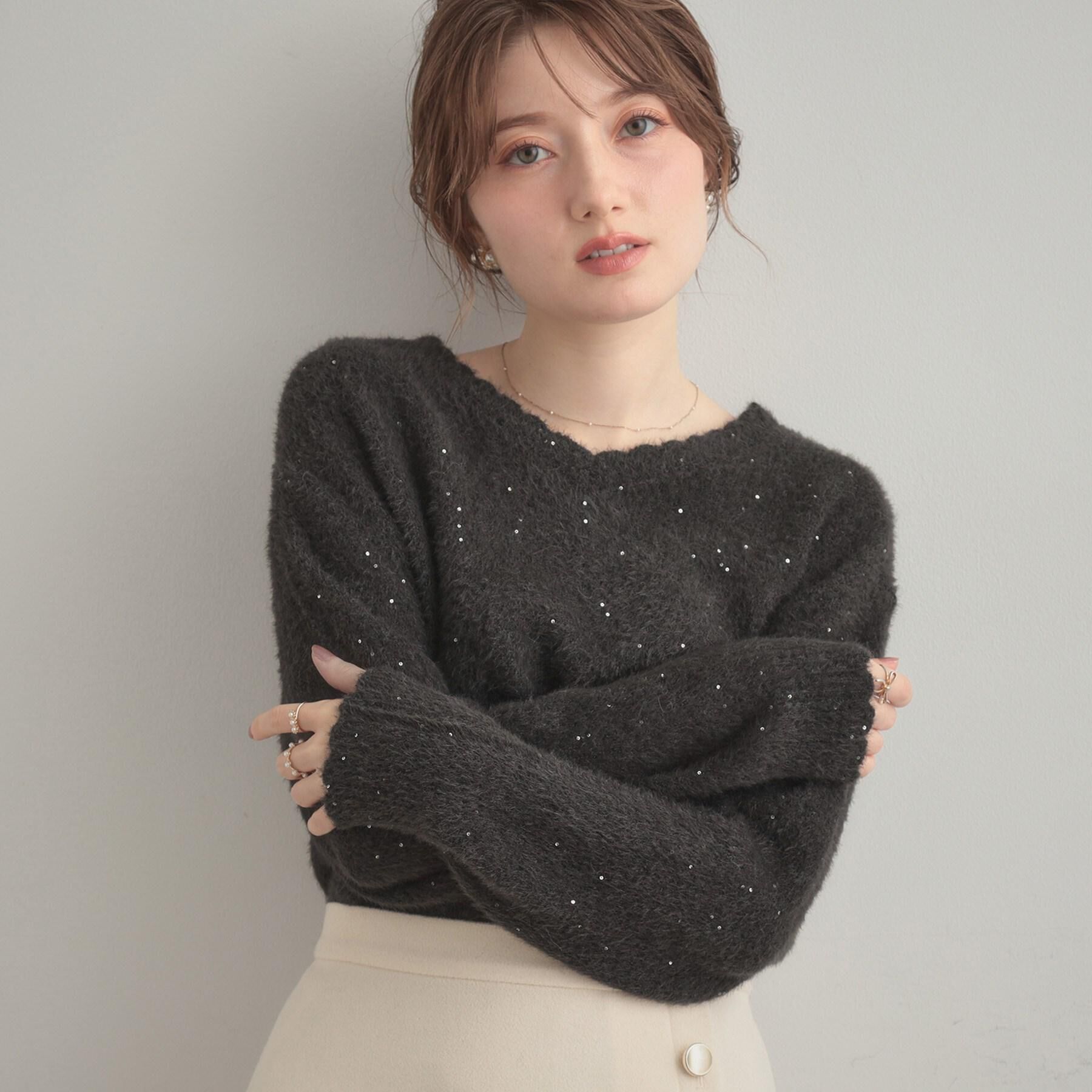 Couture broach「【前後2WAY】スパンコールラメフェザー ニット」|ニット・セーター|