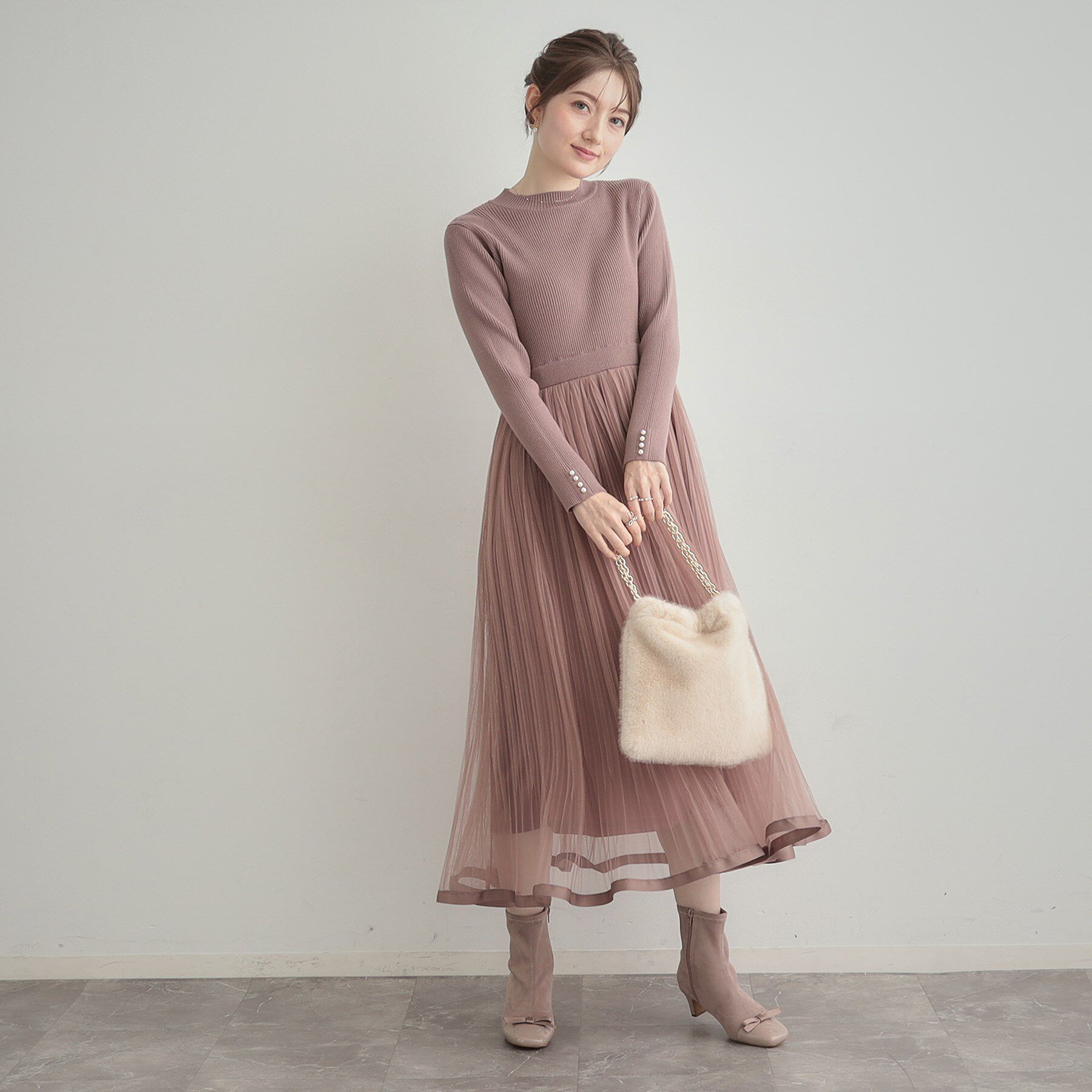 Couture broach「【S-LL/キラキラリブニット】チュールドッキング ワンピース」|ワンピース|