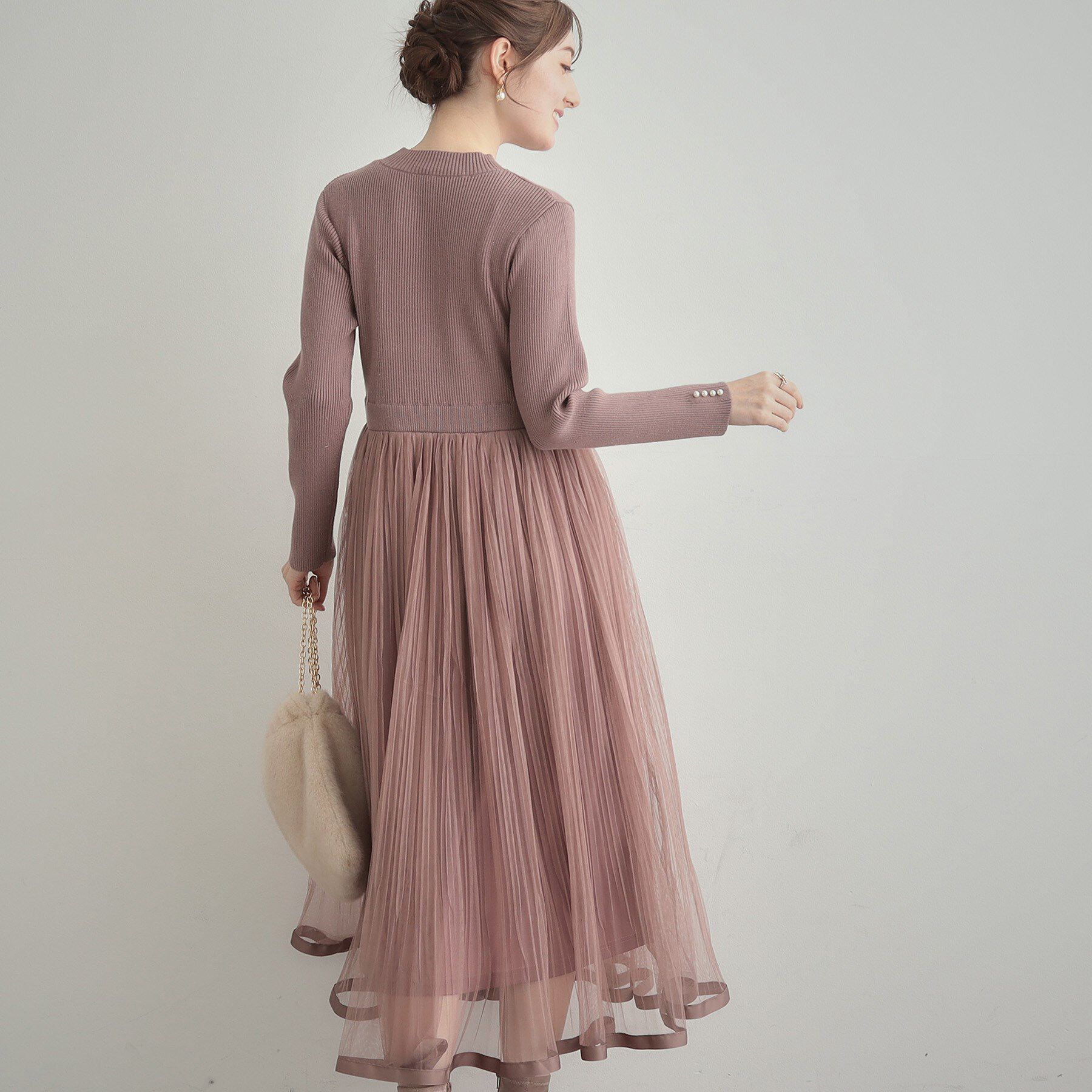 Couture broach「【S-LL/キラキラリブニット】チュールドッキング ワンピース」|ワンピース|