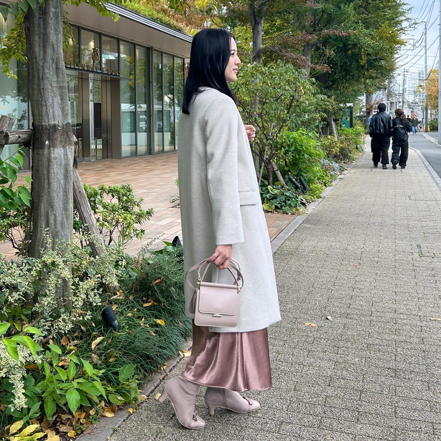 Couture broach「【通勤/ビジューブローチ付き】ノーカラー ロングコート」|ノーカラーコート|