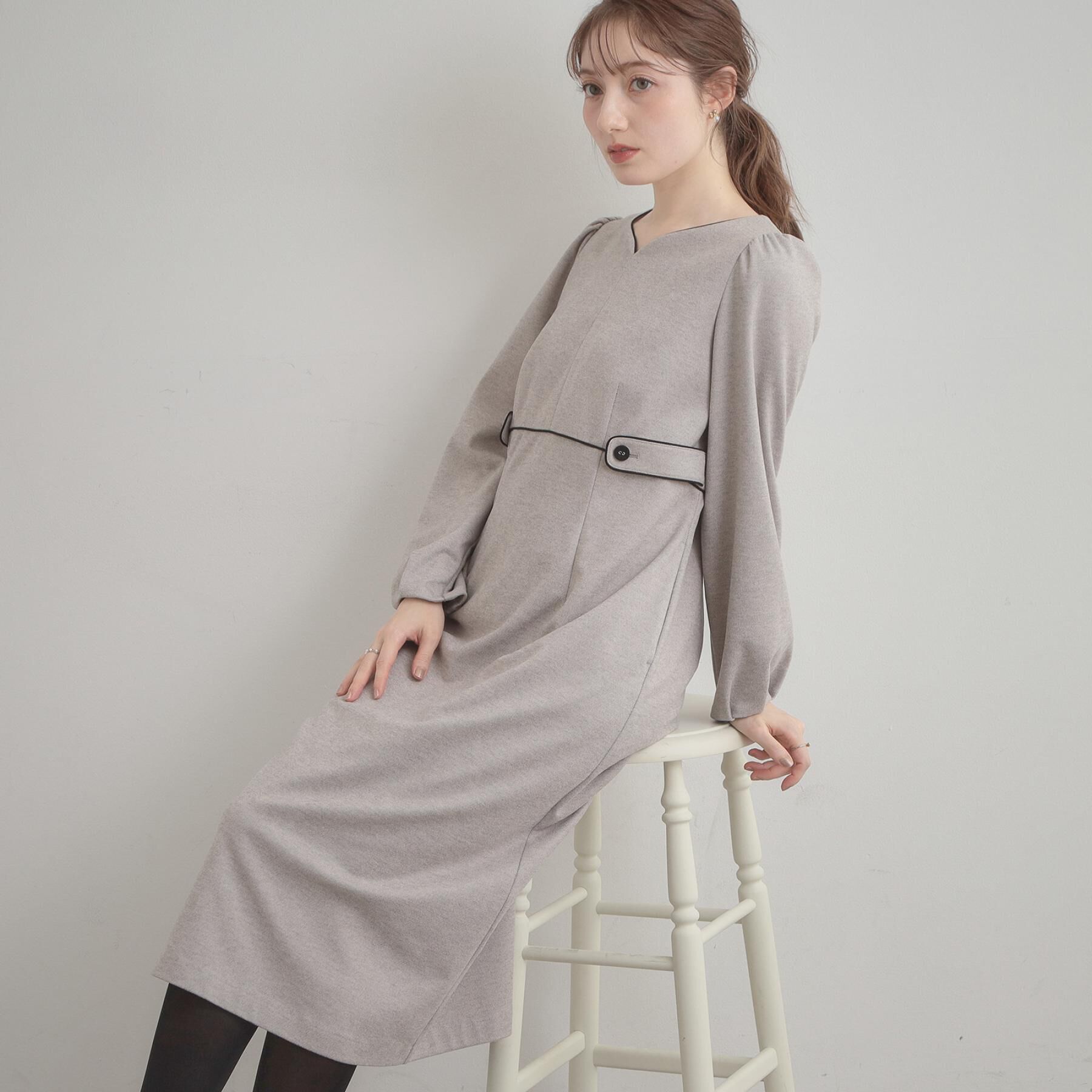 Couture broach「【通勤・起毛ポンチ】配色Aラインワンピース」|ワンピース|