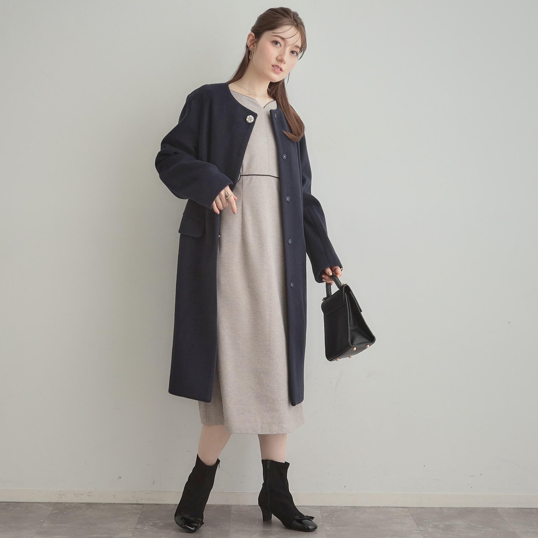 Couture broach「【通勤・起毛ポンチ】配色Aラインワンピース」|ワンピース|