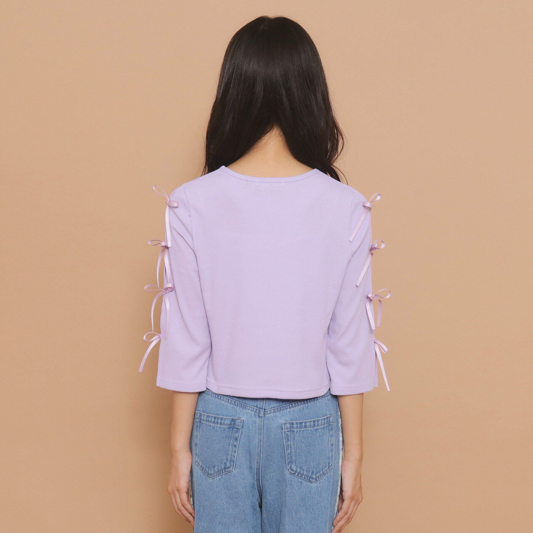 PINK-latte「【130cmあり】リボン袖ショート丈プルオーバー」|Tシャツ・カットソー|