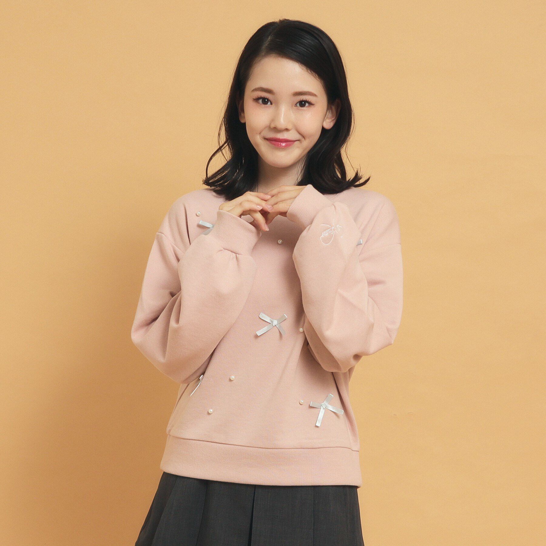 PINK-latte「毎日着たい！リボンパール裏毛」|Tシャツ・カットソー|