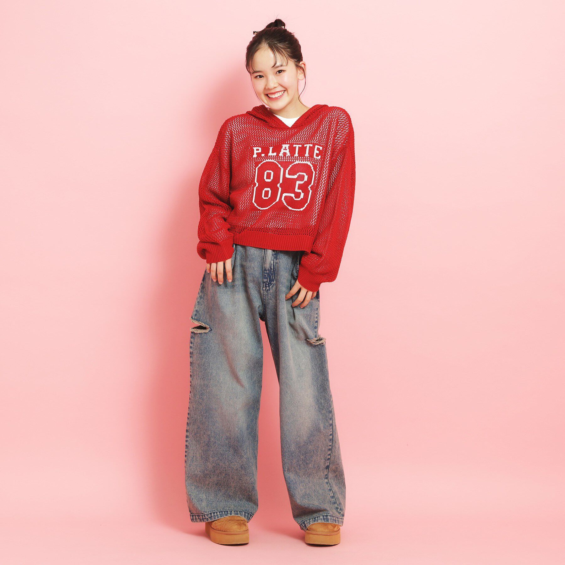 PINK-latte「【セットアイテム】ナンバリングメッシュ＋ロンT」|ニット・セーター|