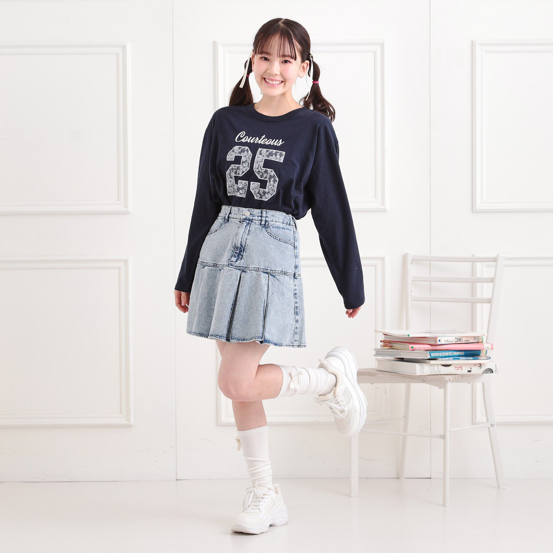 PINK-latte「デニム裾プリーツスカート」|スカート|