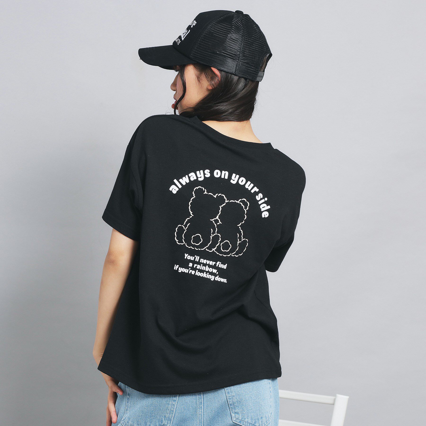 PINK-latte「ペアくまちゃんビッグTシャツ」|Tシャツ・カットソー|ブラック(019)