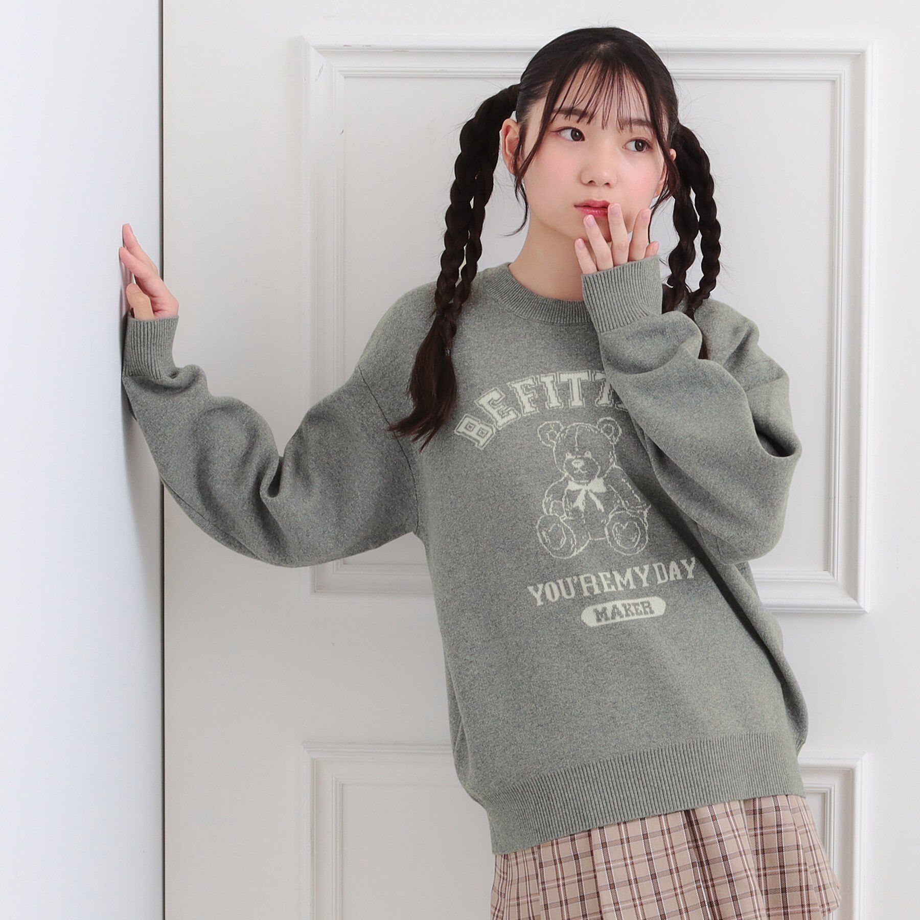 PINK-latte「コットンジャカードくまプルオーバー」|ニット・セーター|