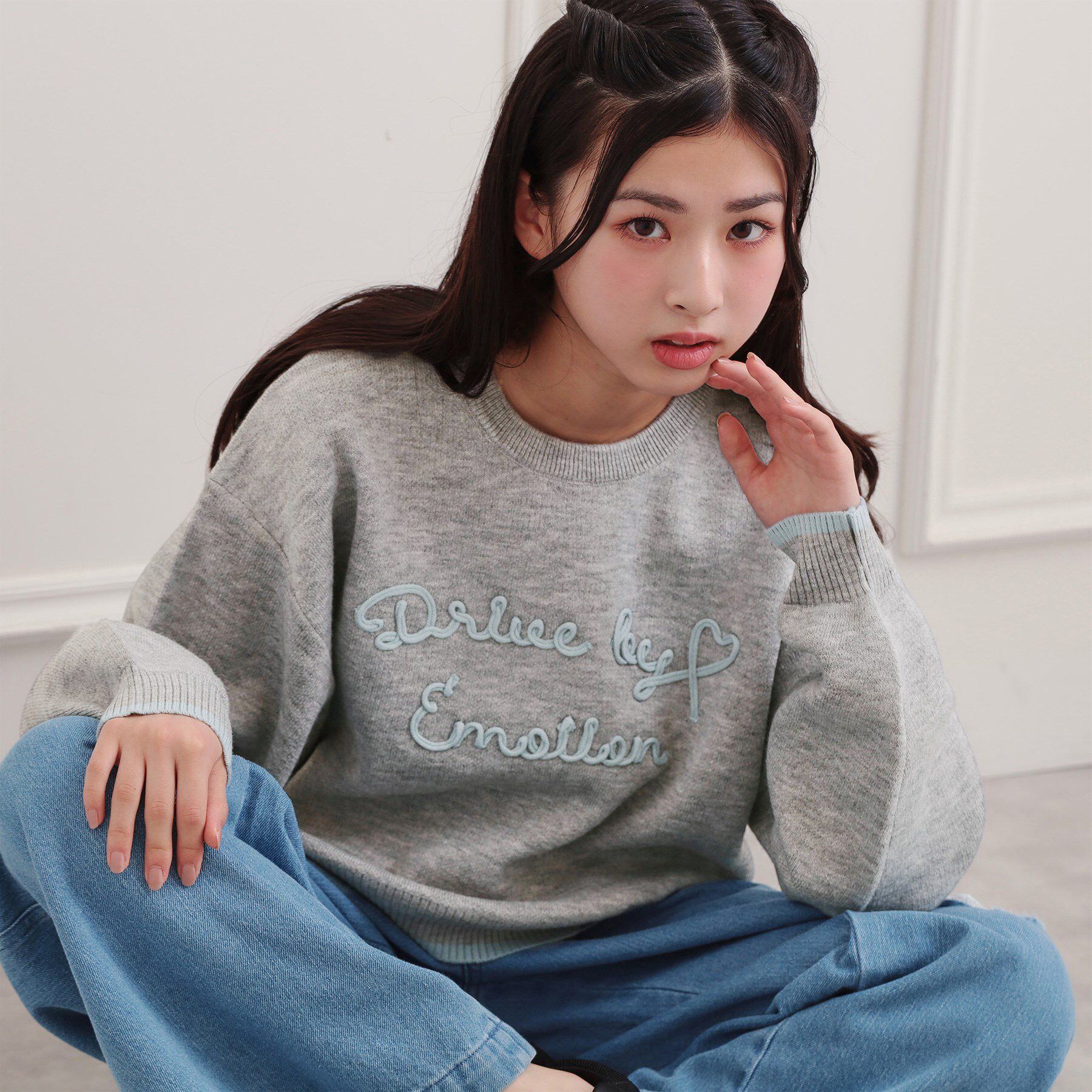 PINK-latte「コード風ステッチニットプルオーバー」|ニット・セーター|グレー(012)