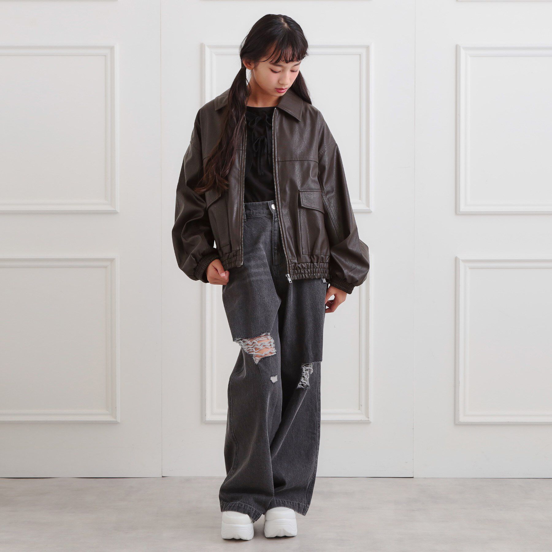 PINK-latte「合成皮革ブルゾン」|ブルゾン・スタジャン|