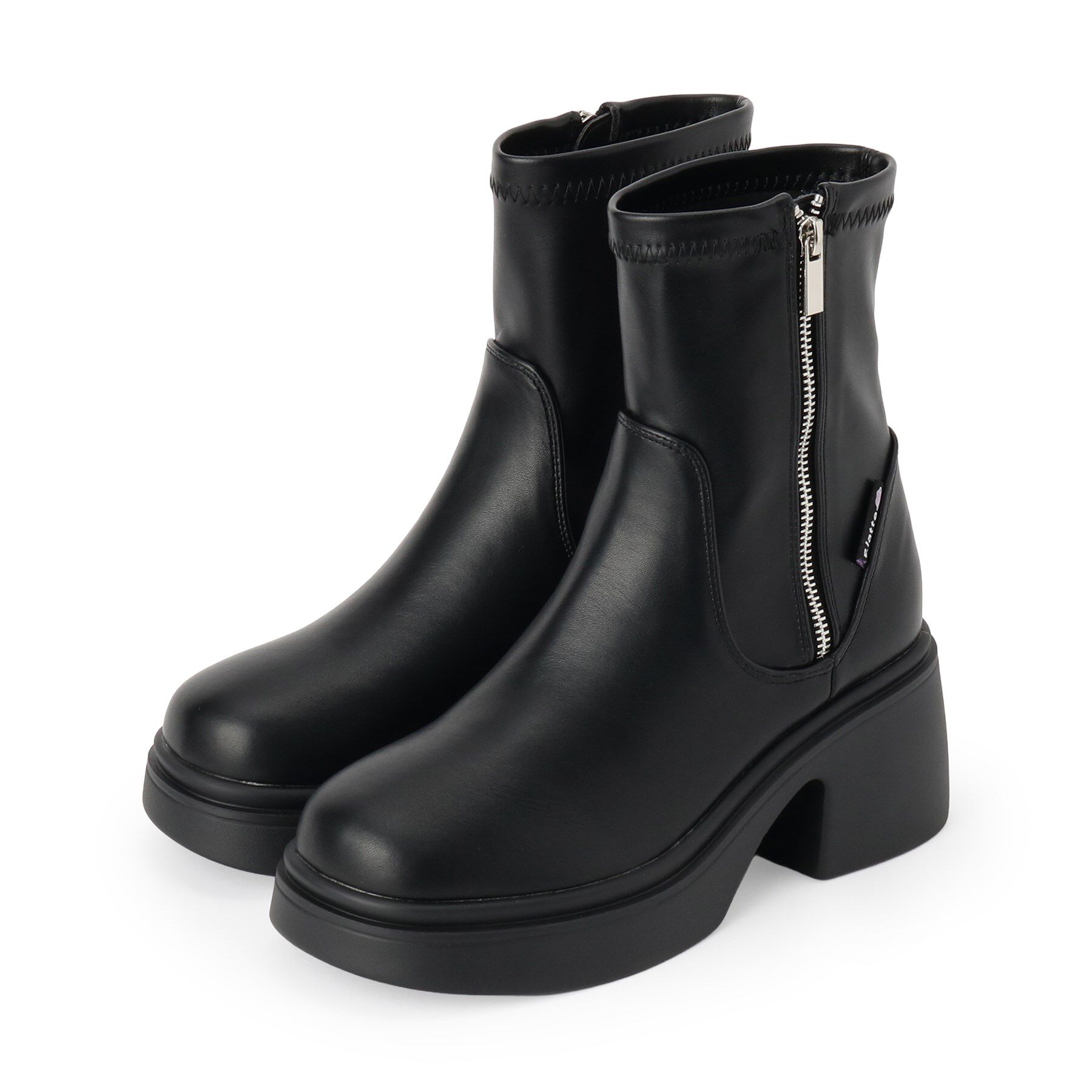 PINK-latte「ジップアップショートブーツ」|ショートブーツ|ブラック(019)