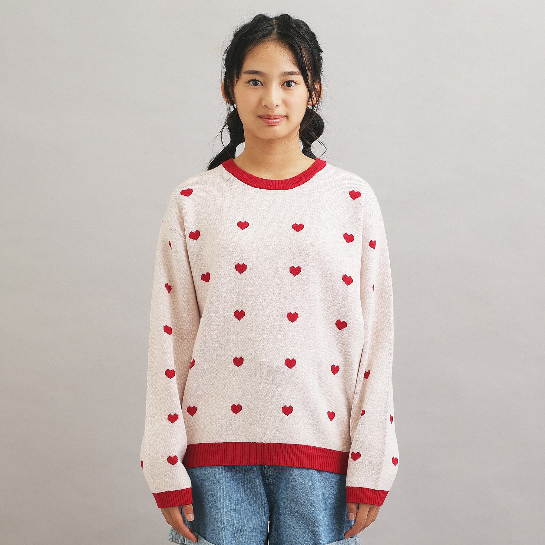 PINK-latte「ウォッシャブルハート柄ニットプルオーバー」|ニット・セーター|