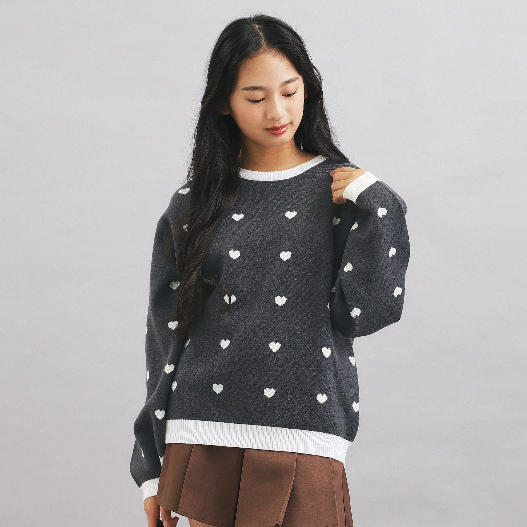 PINK-latte「ウォッシャブルハート柄ニットプルオーバー」|ニット・セーター|