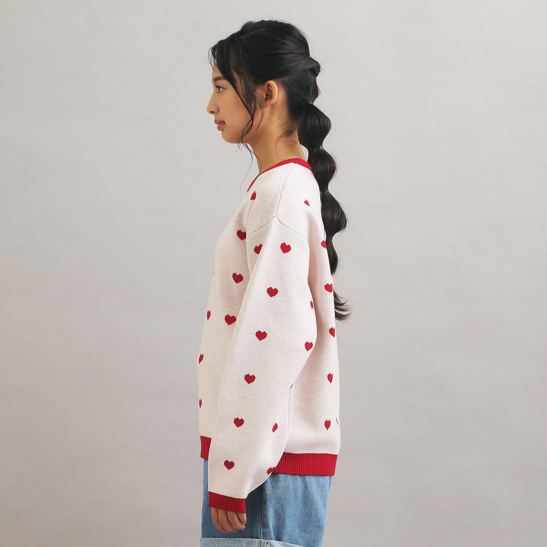 PINK-latte「ウォッシャブルハート柄ニットプルオーバー」|ニット・セーター|