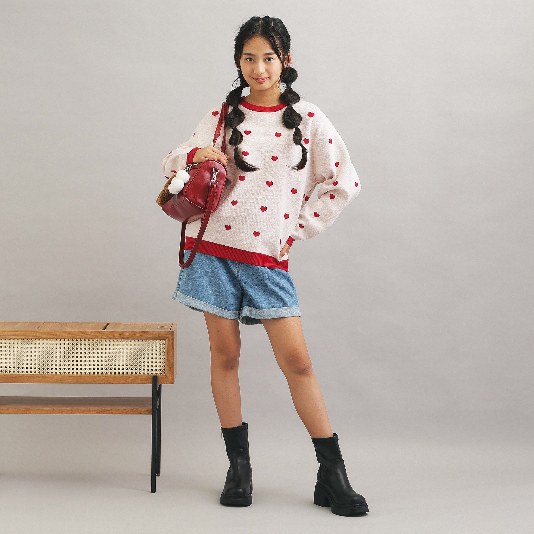 PINK-latte「ウォッシャブルハート柄ニットプルオーバー」|ニット・セーター|