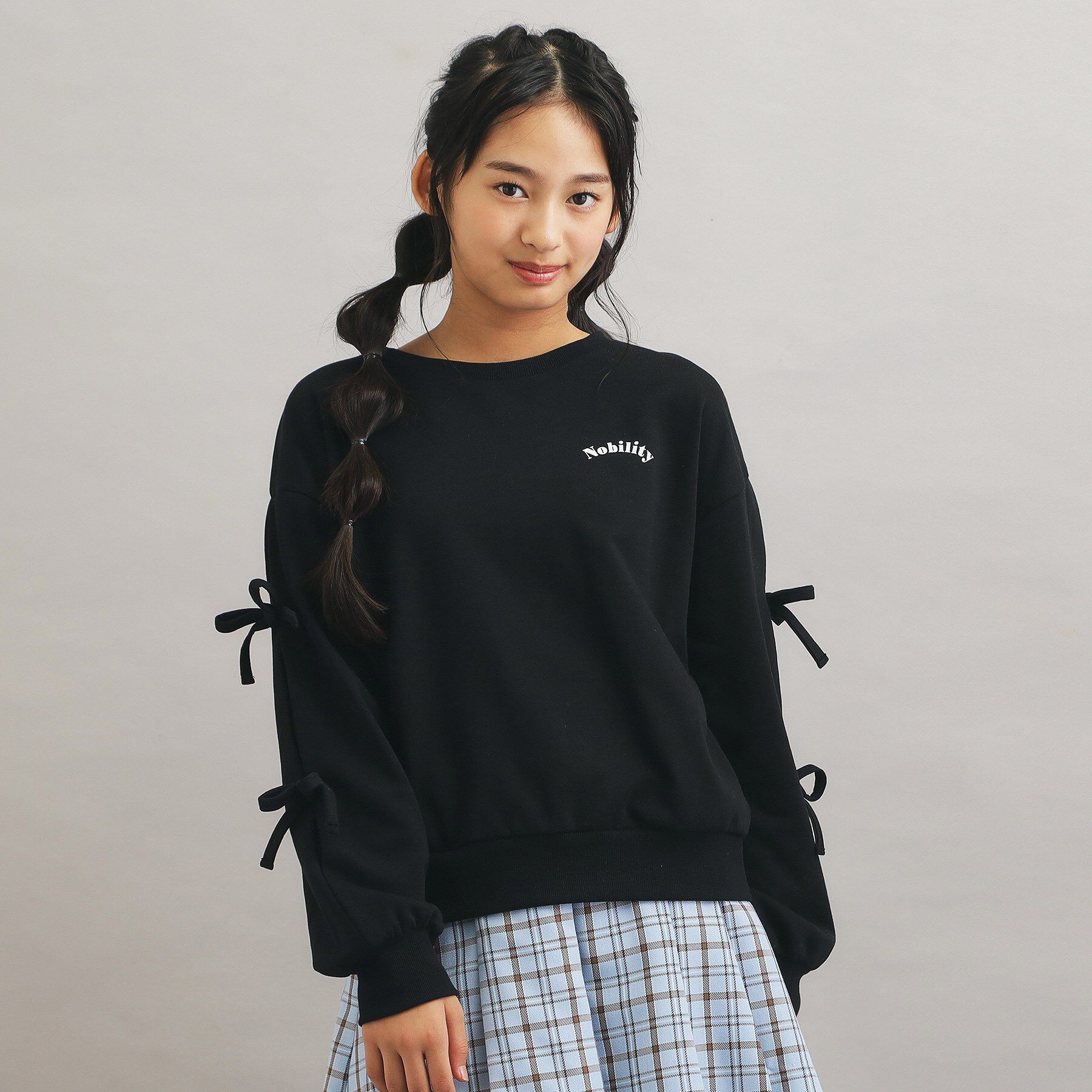 PINK-latte「袖リボンハートアップリケプルオーバー」|その他|ブラック(019)