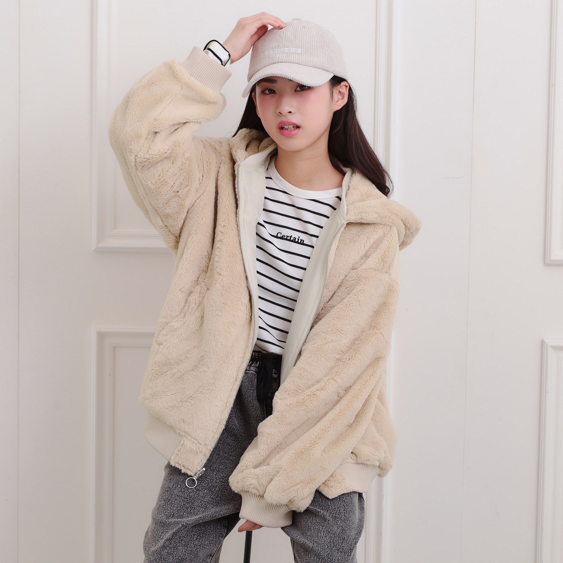 PINK-latte「リバーシブルフェイクファーブルゾン」|ブルゾン・スタジャン|