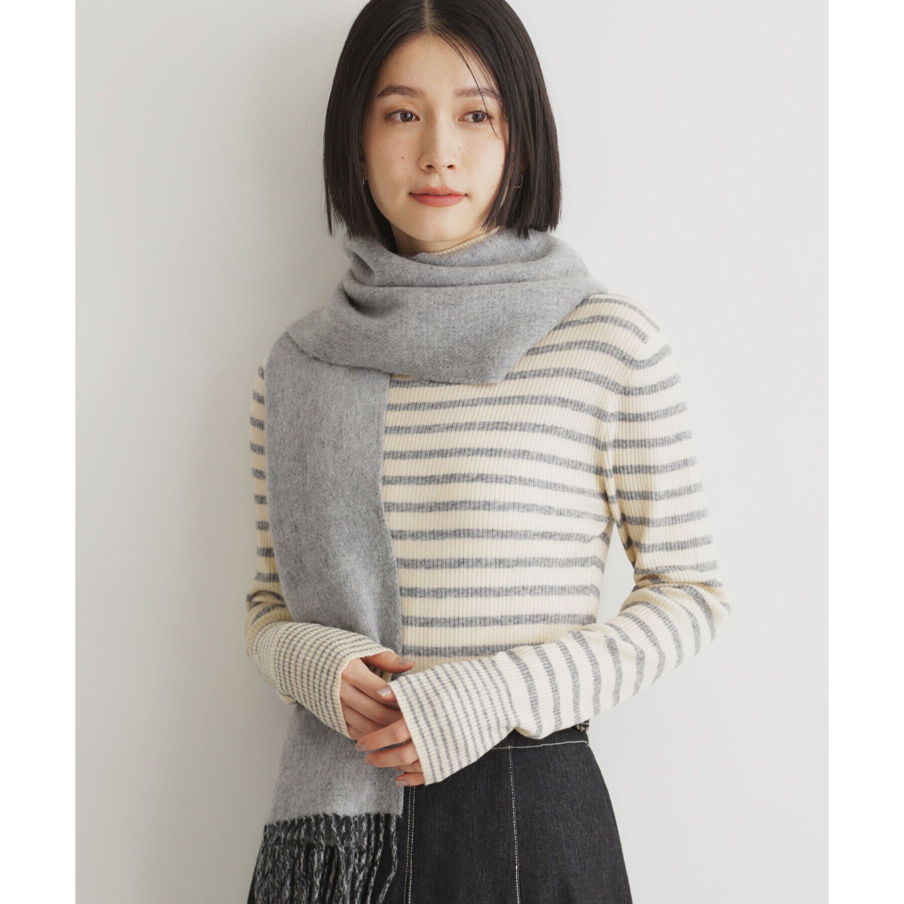 THE SHOP TK「ウールリバーシブルマフラー ビジネス兼用 ／ チェック ／ へリンボン」|ストール|グレー(912)