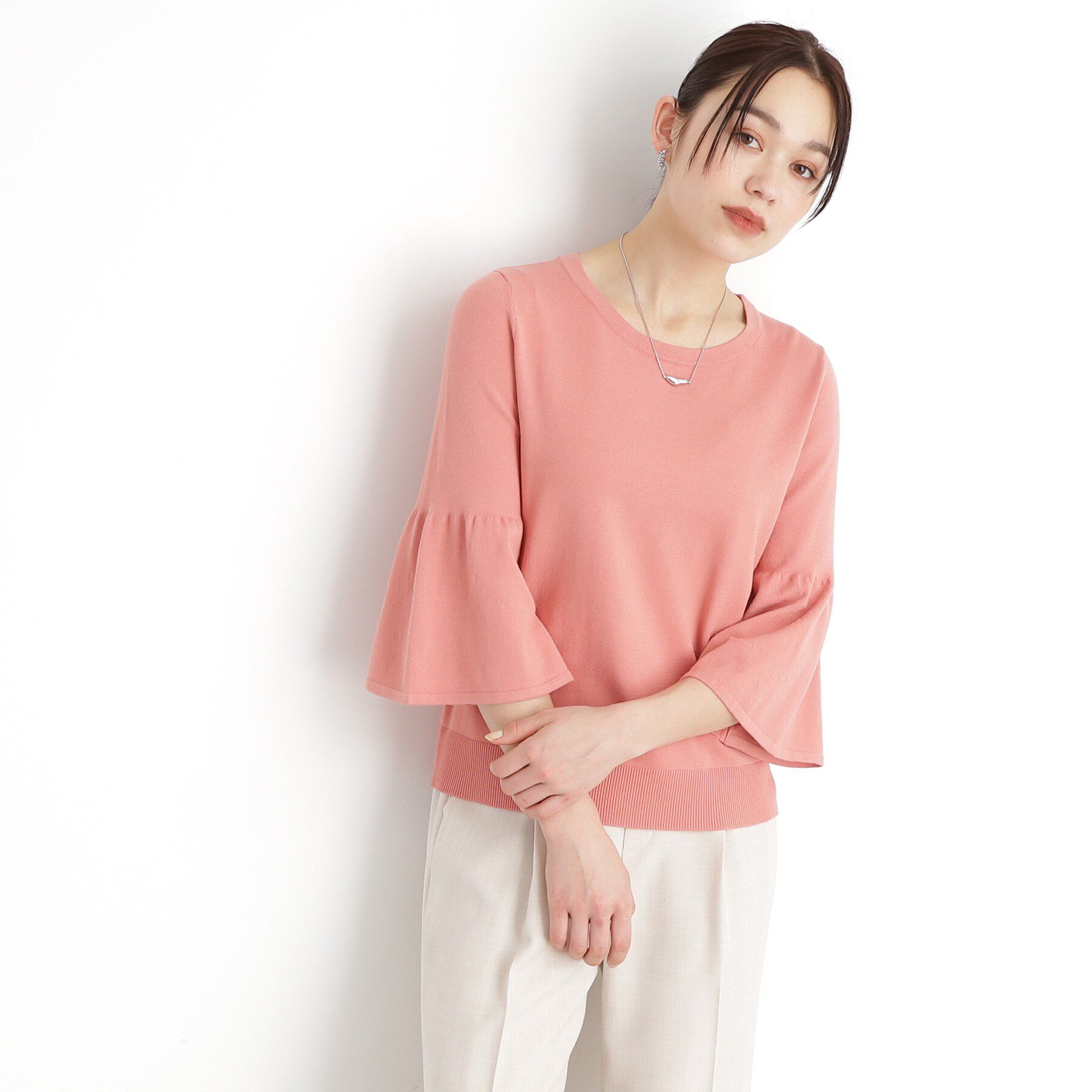 THE SHOP TK「【接触冷感/体型カバー】7分袖フレアニット/洗濯機OK/ＵＶケア」|ニット・セーター|