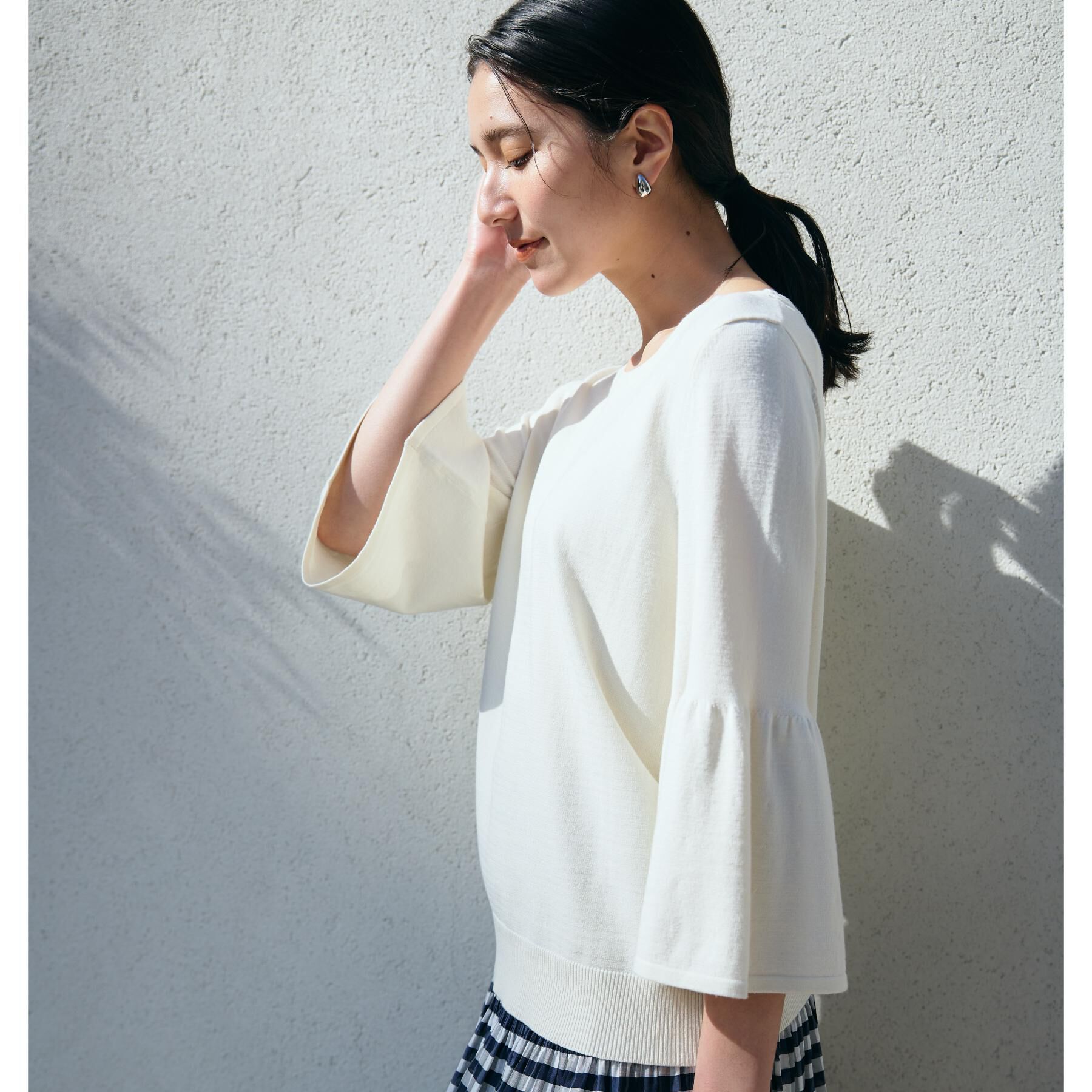 THE SHOP TK「【接触冷感/体型カバー】7分袖フレアニット/洗濯機OK/ＵＶケア」|ニット・セーター|