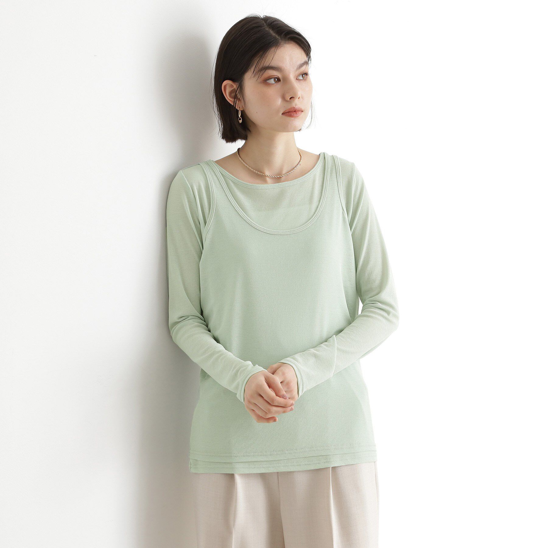 THE SHOP TK「シアーフライスレイヤード　【セットアイテム】」|Tシャツ・カットソー|ライトグリーン(02