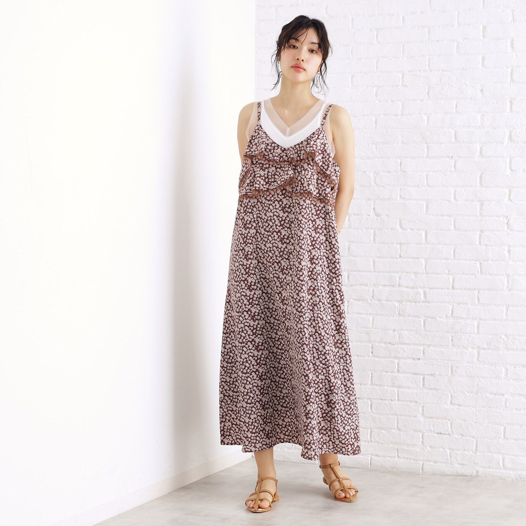 THE SHOP TK「小花柄フリルキャミワンピース【洗える】」|ワンピース|