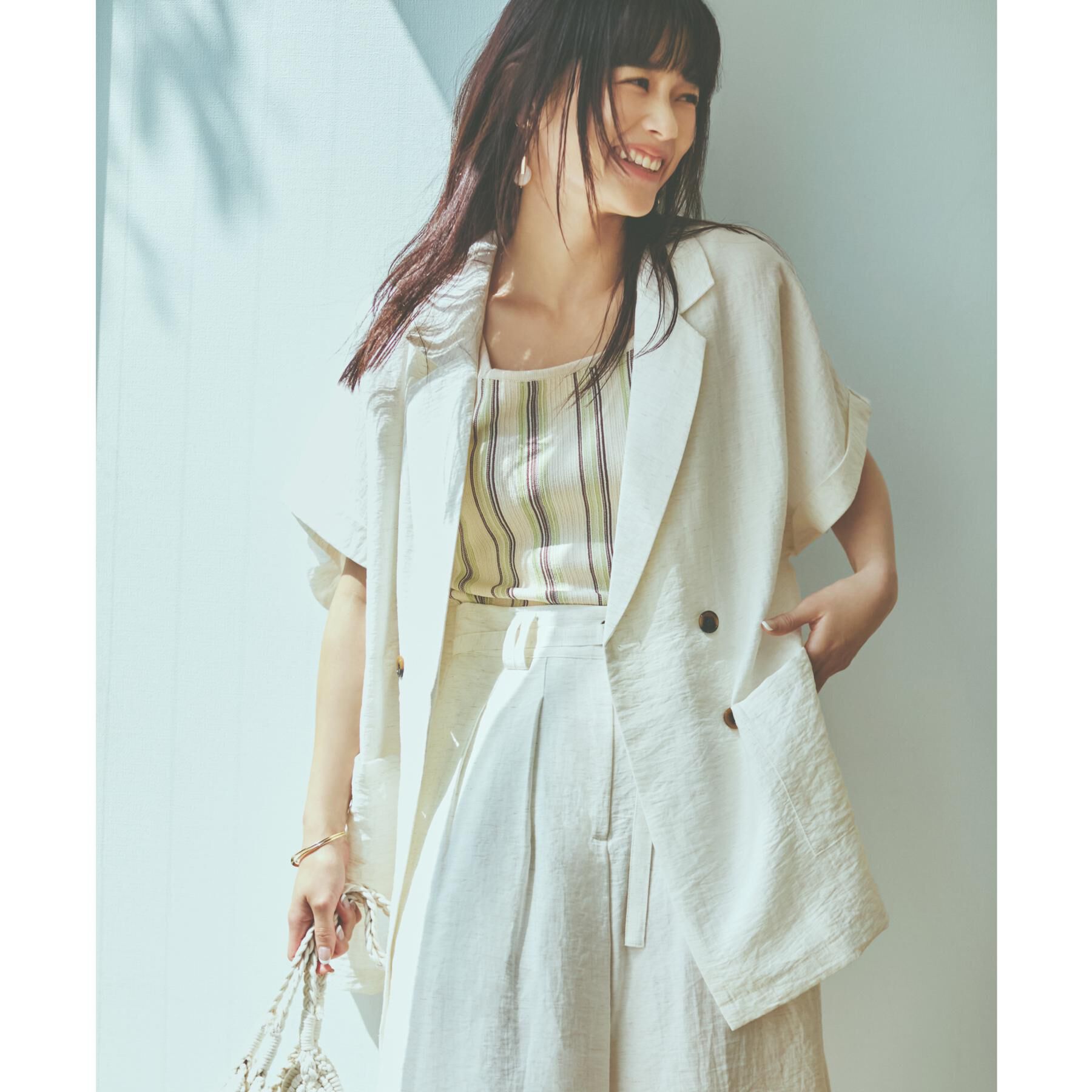 THE SHOP TK「リネン混半袖テーラージャケット【洗える/セットアップ可】」|テーラードジャケット|オフホワイト(003