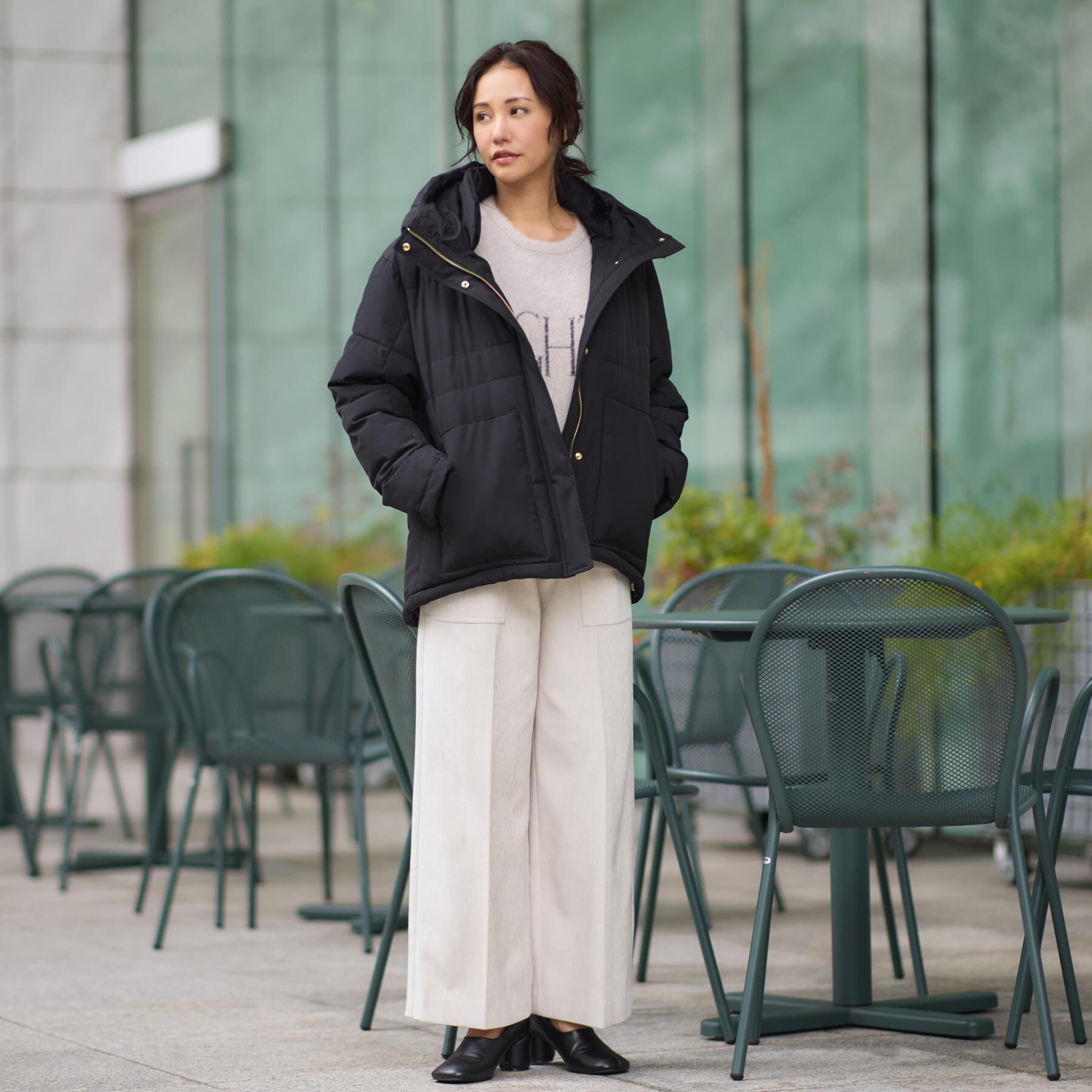 THE SHOP TK「【すっきり見えシルエット】上品ふわもこ中綿ブルゾン」|ダウン|