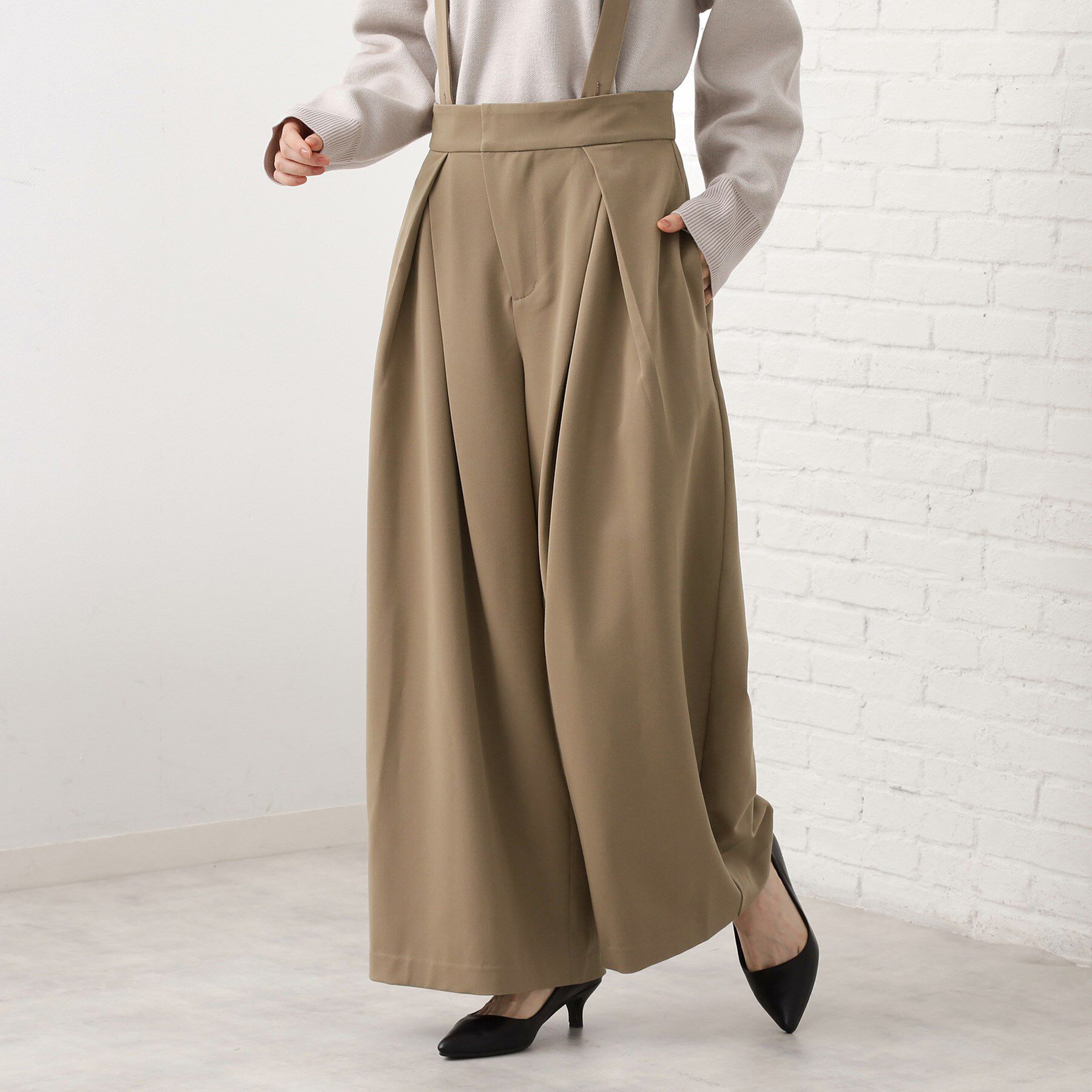 THE SHOP TK「サス付きタックワイドパンツ」|その他|ピンクベージュ(05