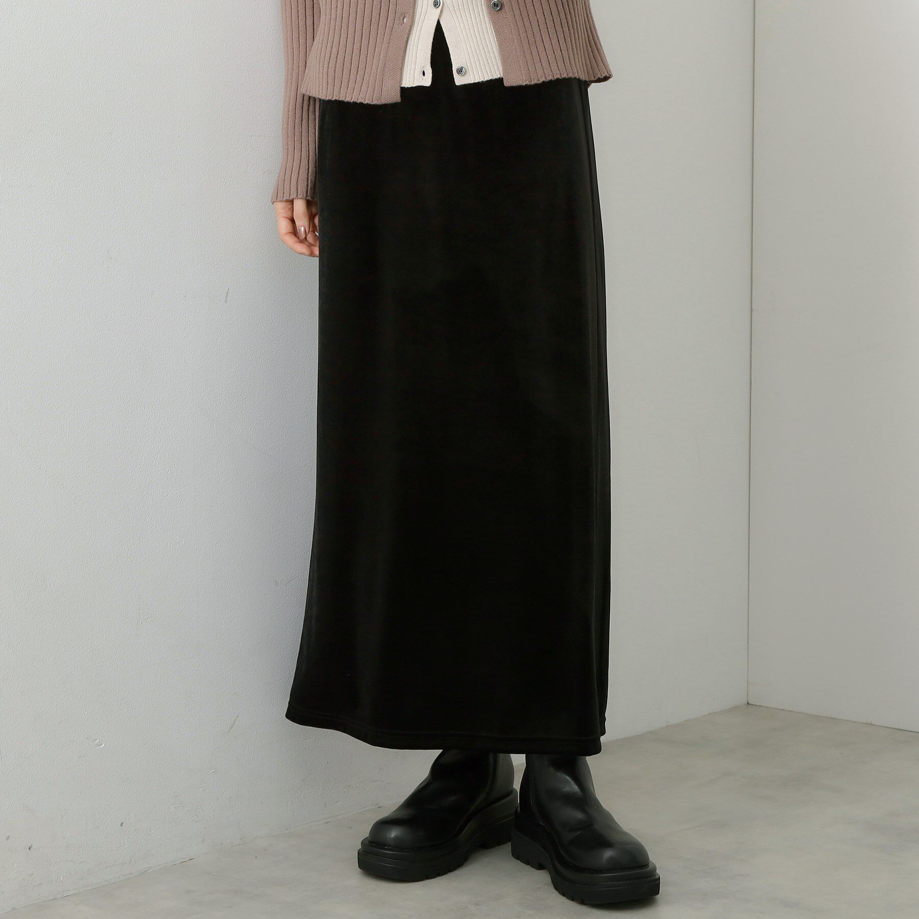 THE SHOP TK「ベロアナロースカート」|スカート|ブラック(019)