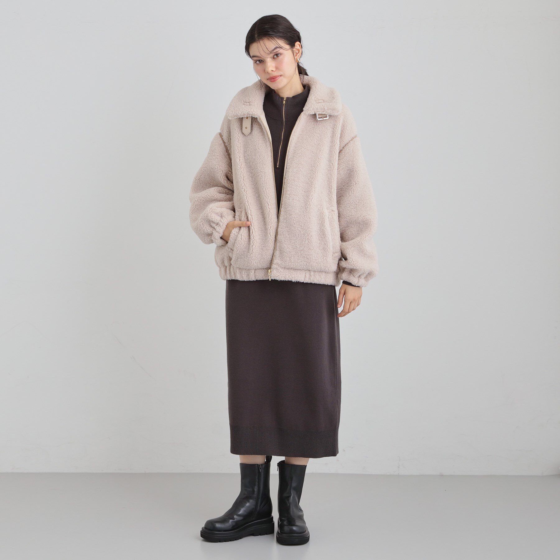 THE SHOP TK「マシュマロタッチ ボアボンバージャケット」|ブルゾン・スタジャン|