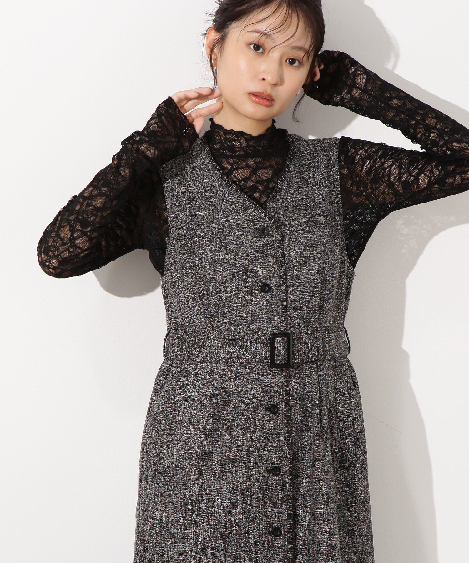  「レースハイネックカットソー」|Tシャツ・カットソー|ブラック