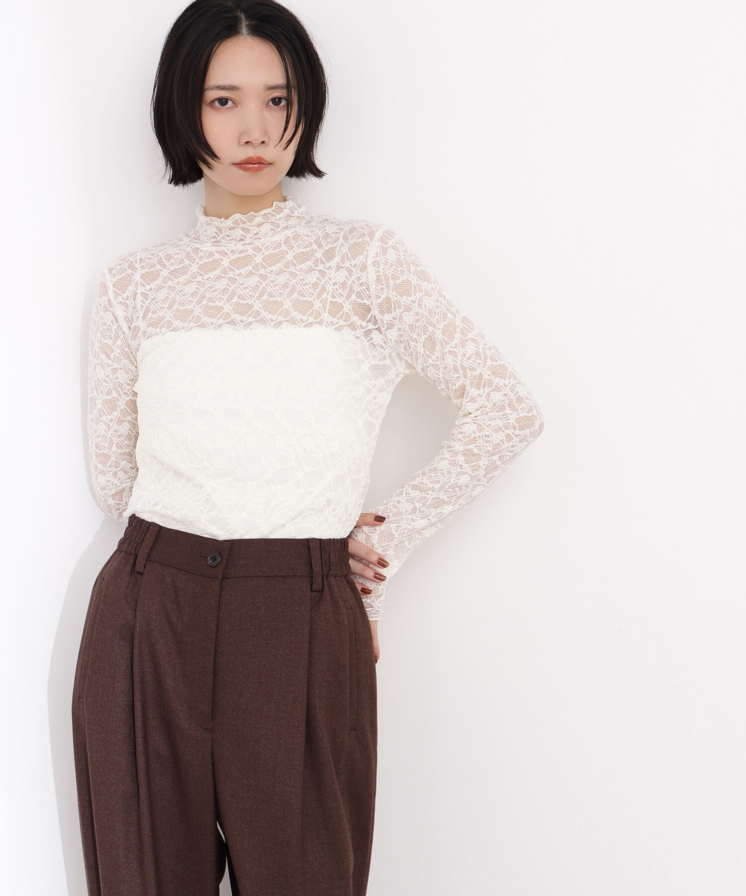  「レースハイネックカットソー」|Tシャツ・カットソー|