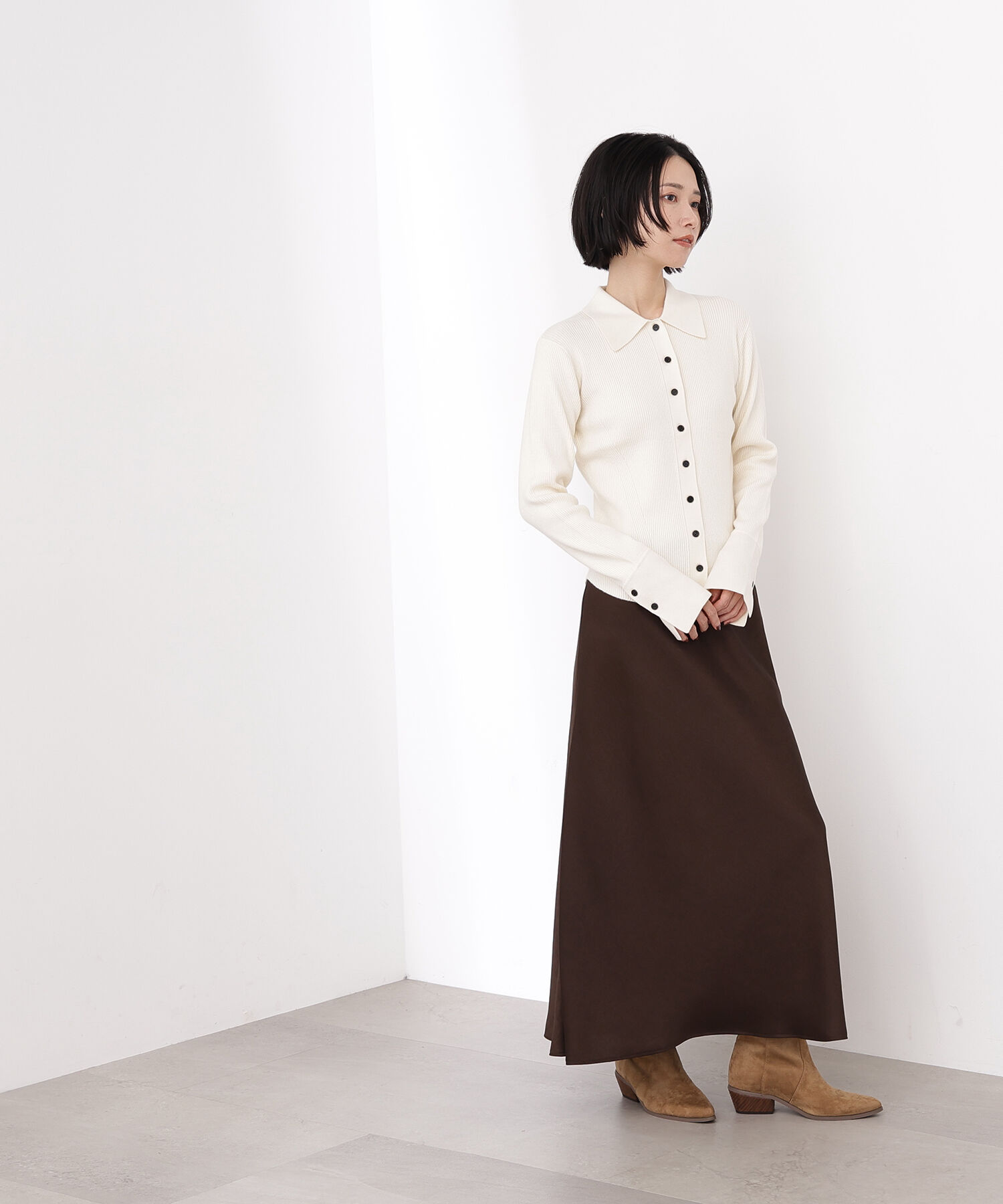  「ポロ襟フレアカフスニット」|ニット・セーター|