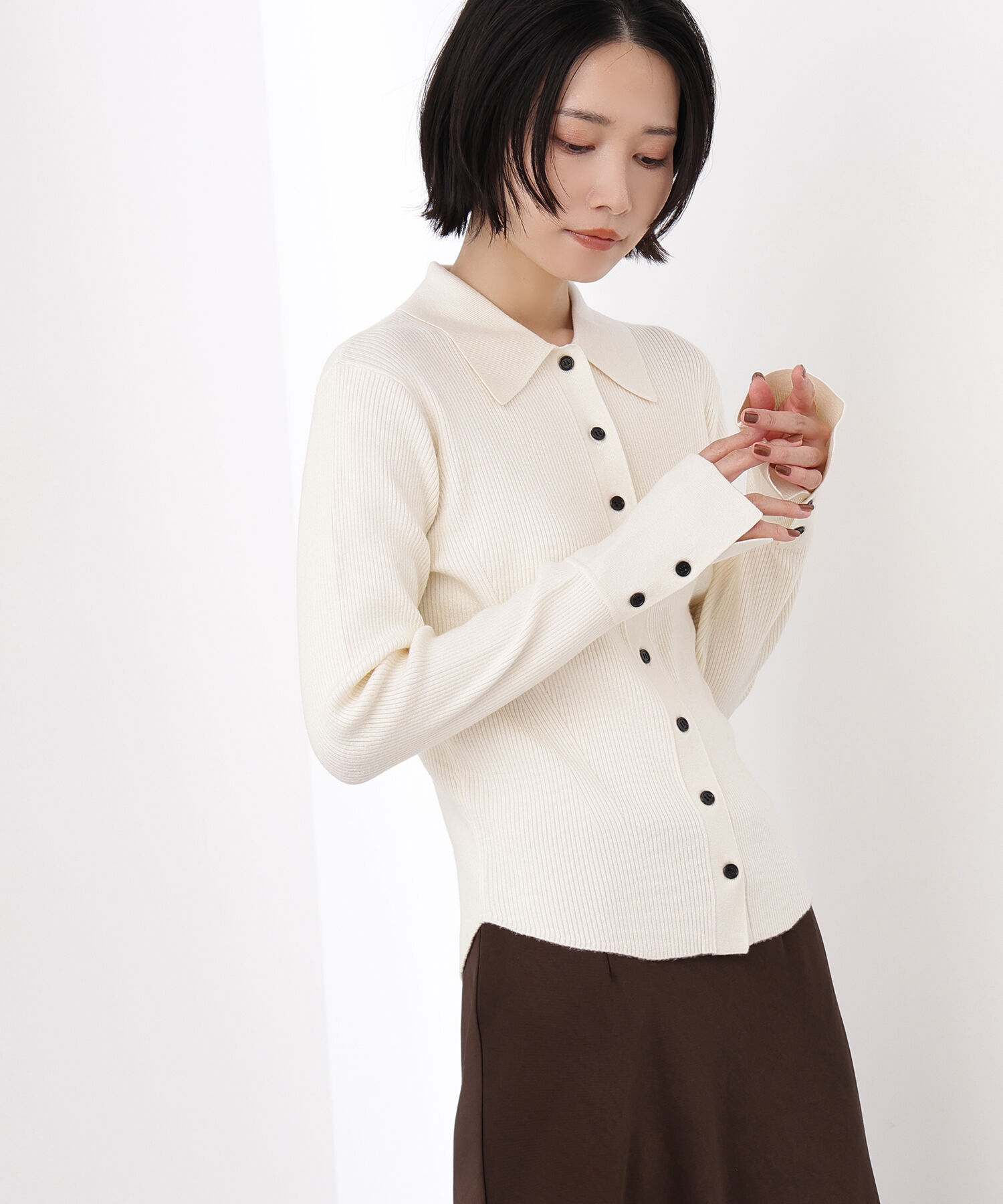  「ポロ襟フレアカフスニット」|ニット・セーター|