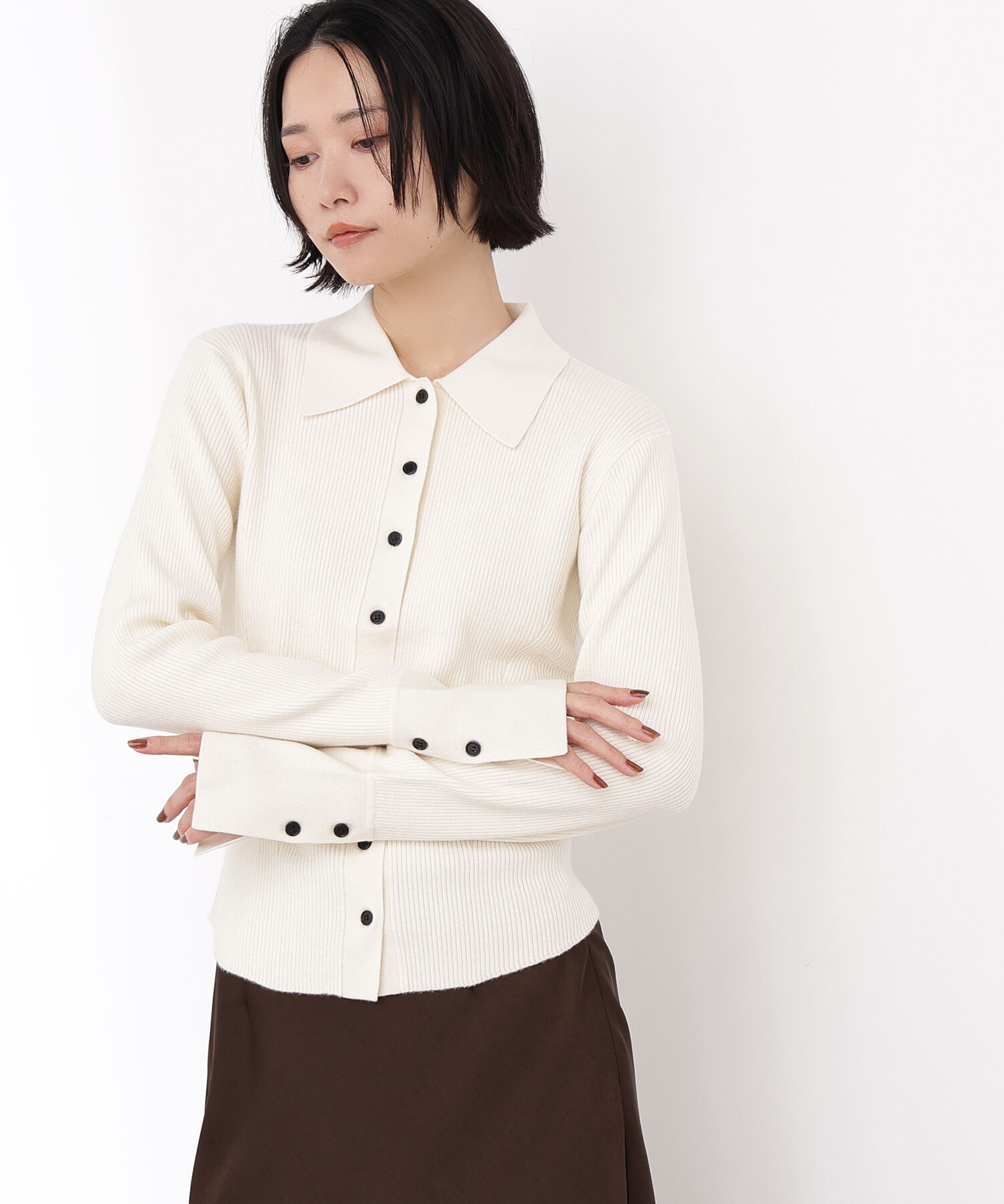  「ポロ襟フレアカフスニット」|ニット・セーター|