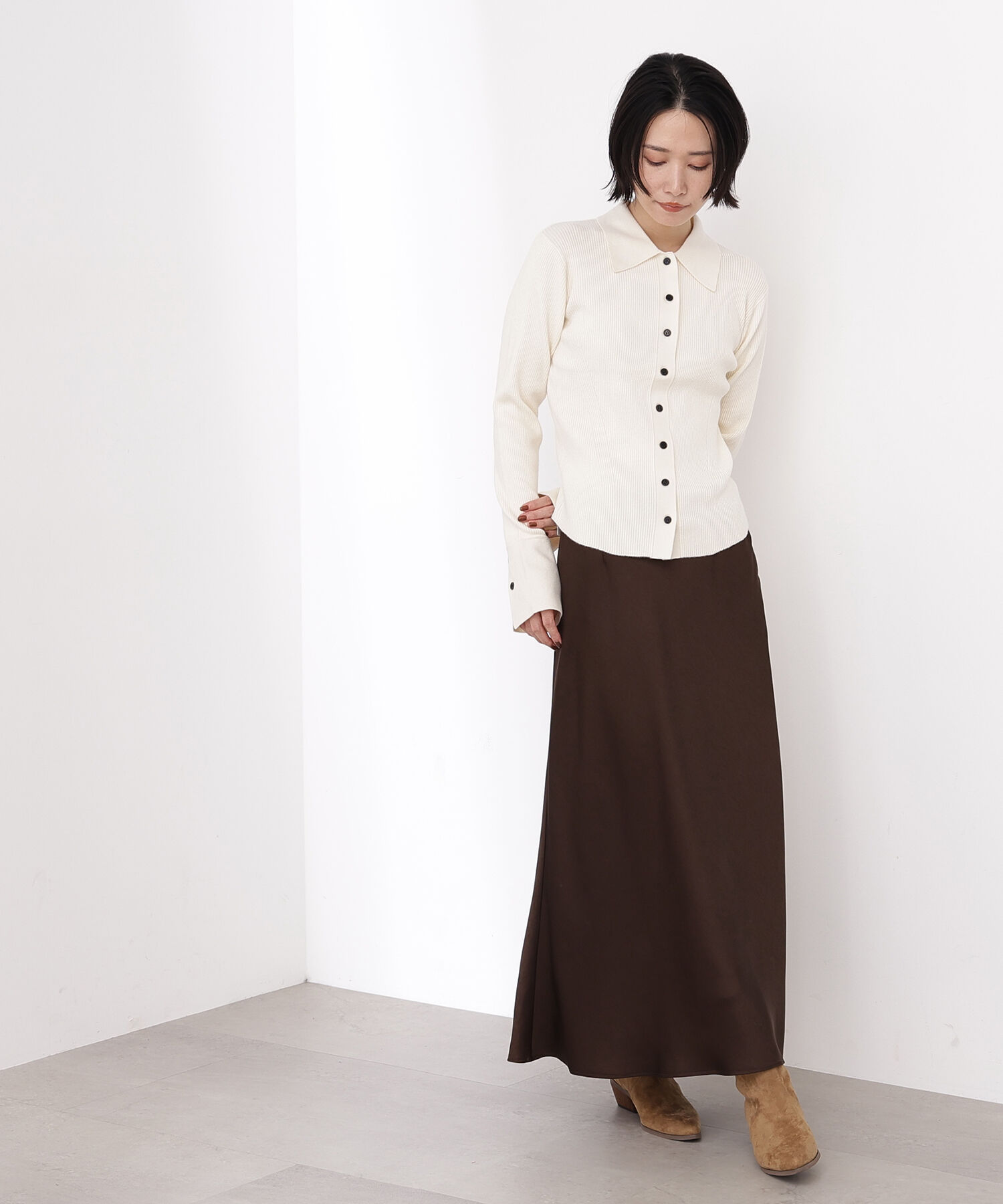  「ポロ襟フレアカフスニット」|ニット・セーター|