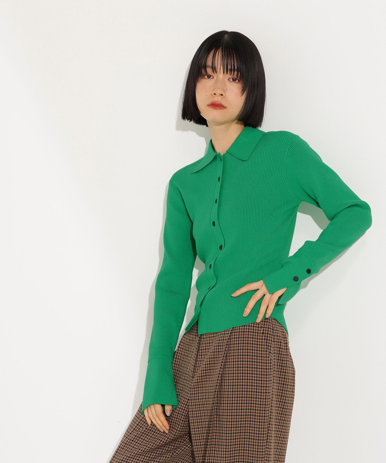  「ポロ襟フレアカフスニット」|ニット・セーター|