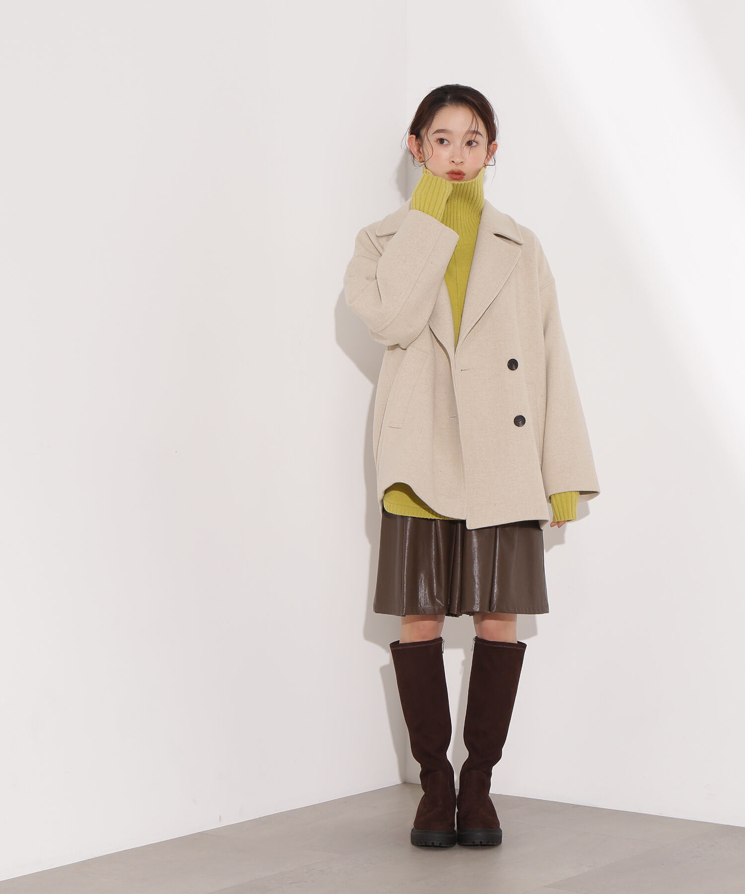  「ミドルPコート《ブラウン&times;ゴールドボタン：LUMINE・LUCUA・official site限定》」|ブルゾン・スタジャン|