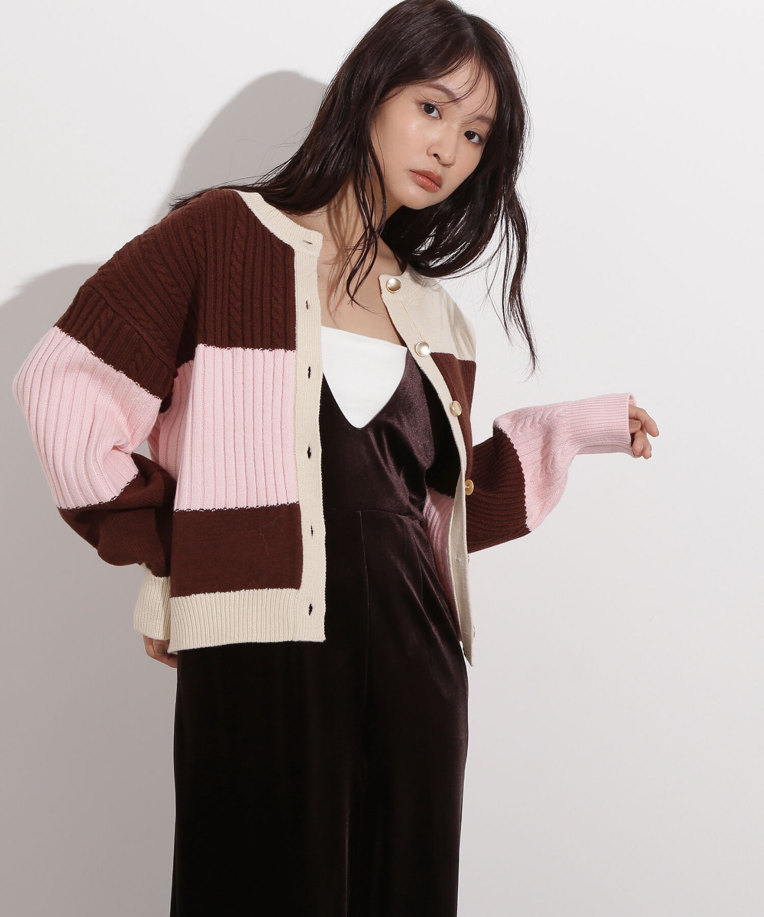  「カラーブロッキングカーディガン」|ニット・セーター|