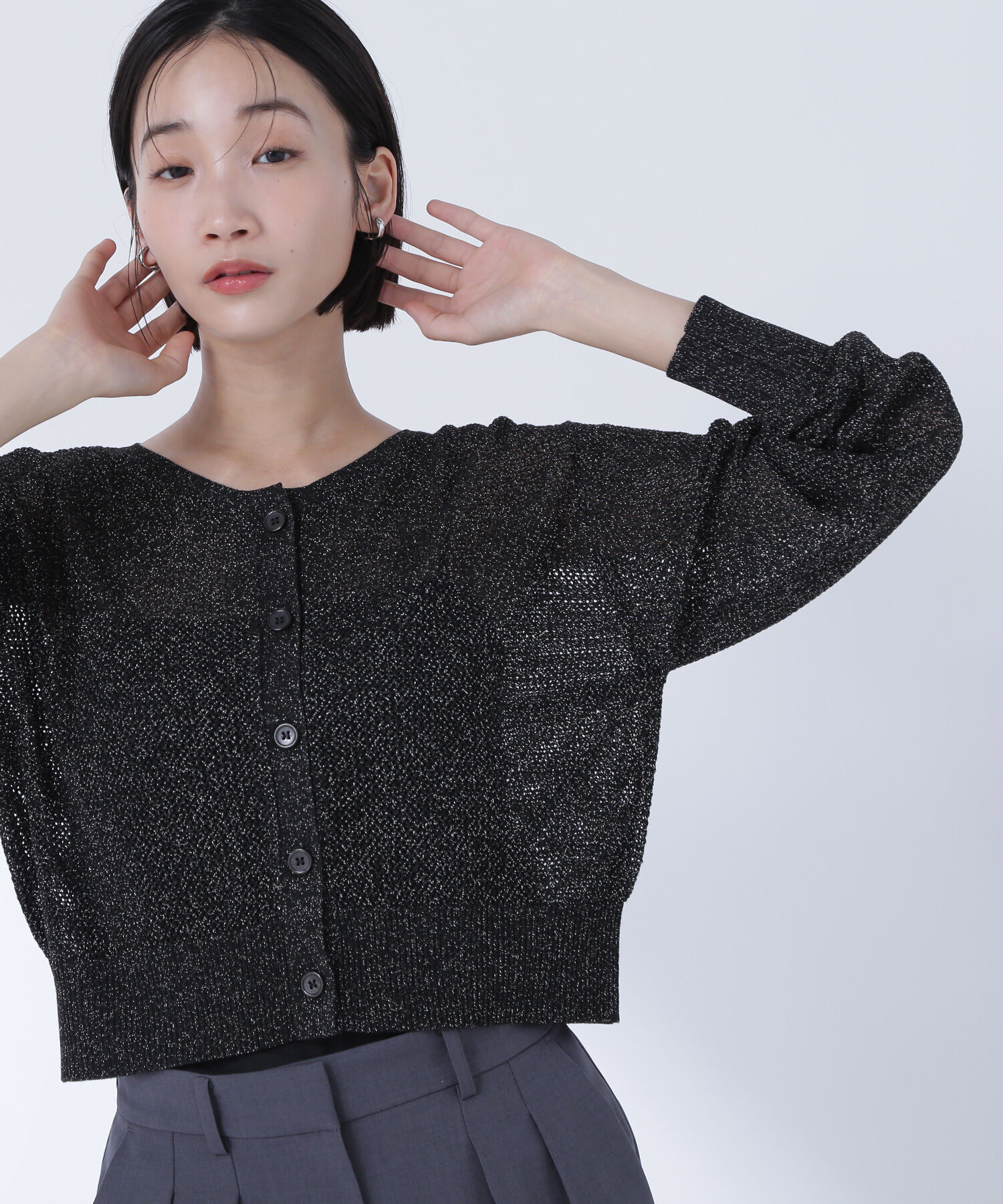  「ラメメッシュカーディガン」|ニット・セーター|クロ