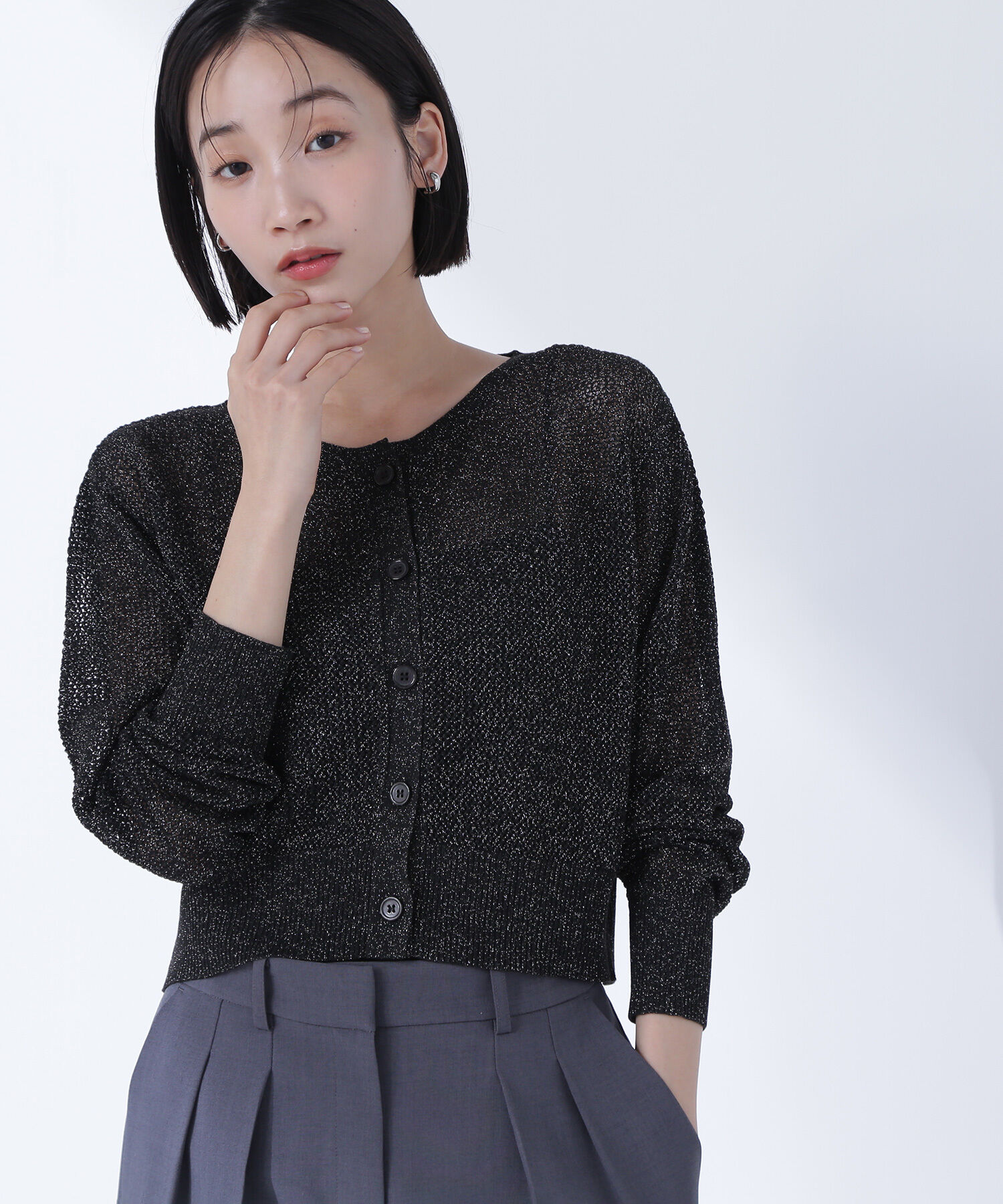  「ラメメッシュカーディガン」|ニット・セーター|