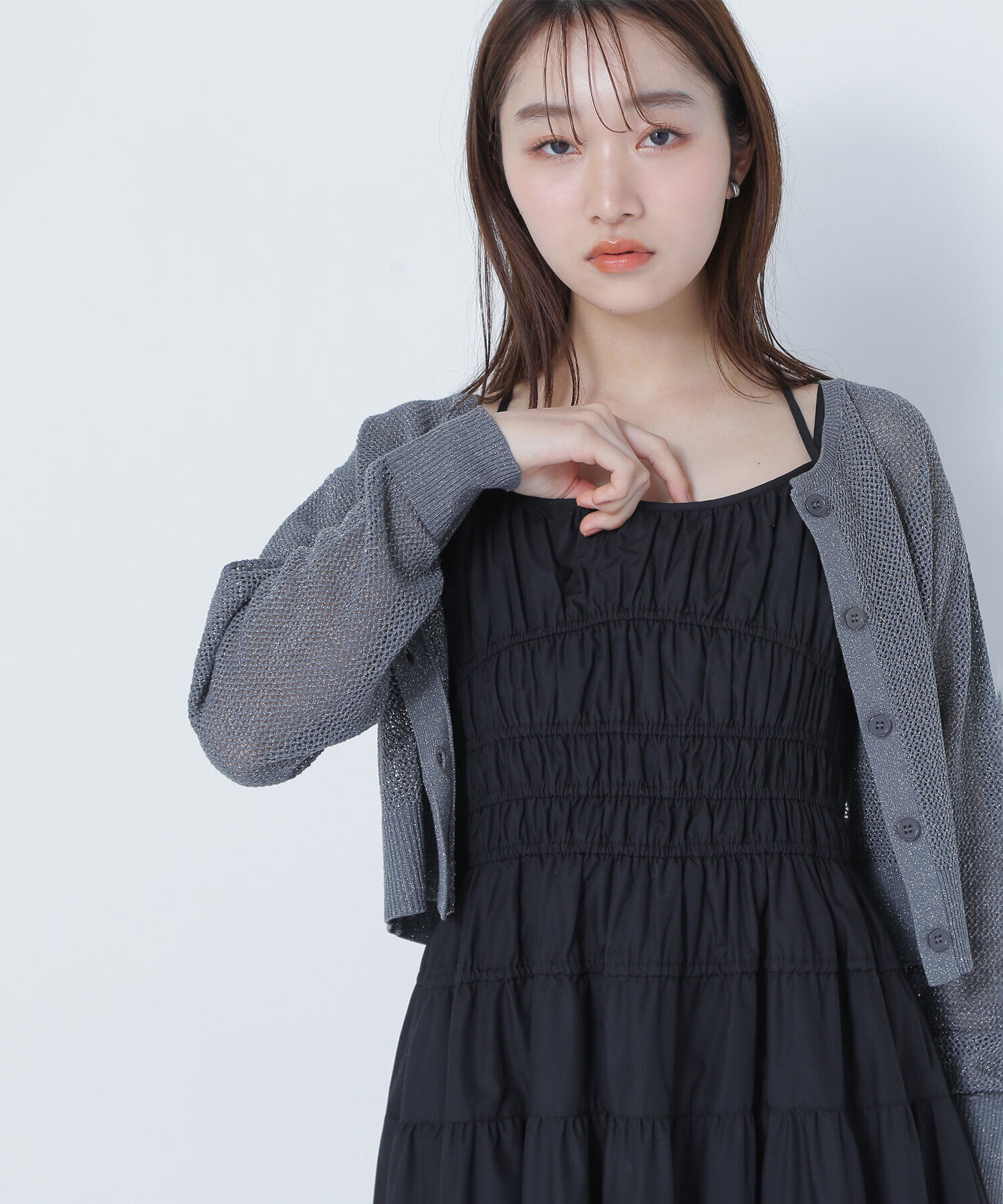  「ラメメッシュカーディガン」|ニット・セーター|