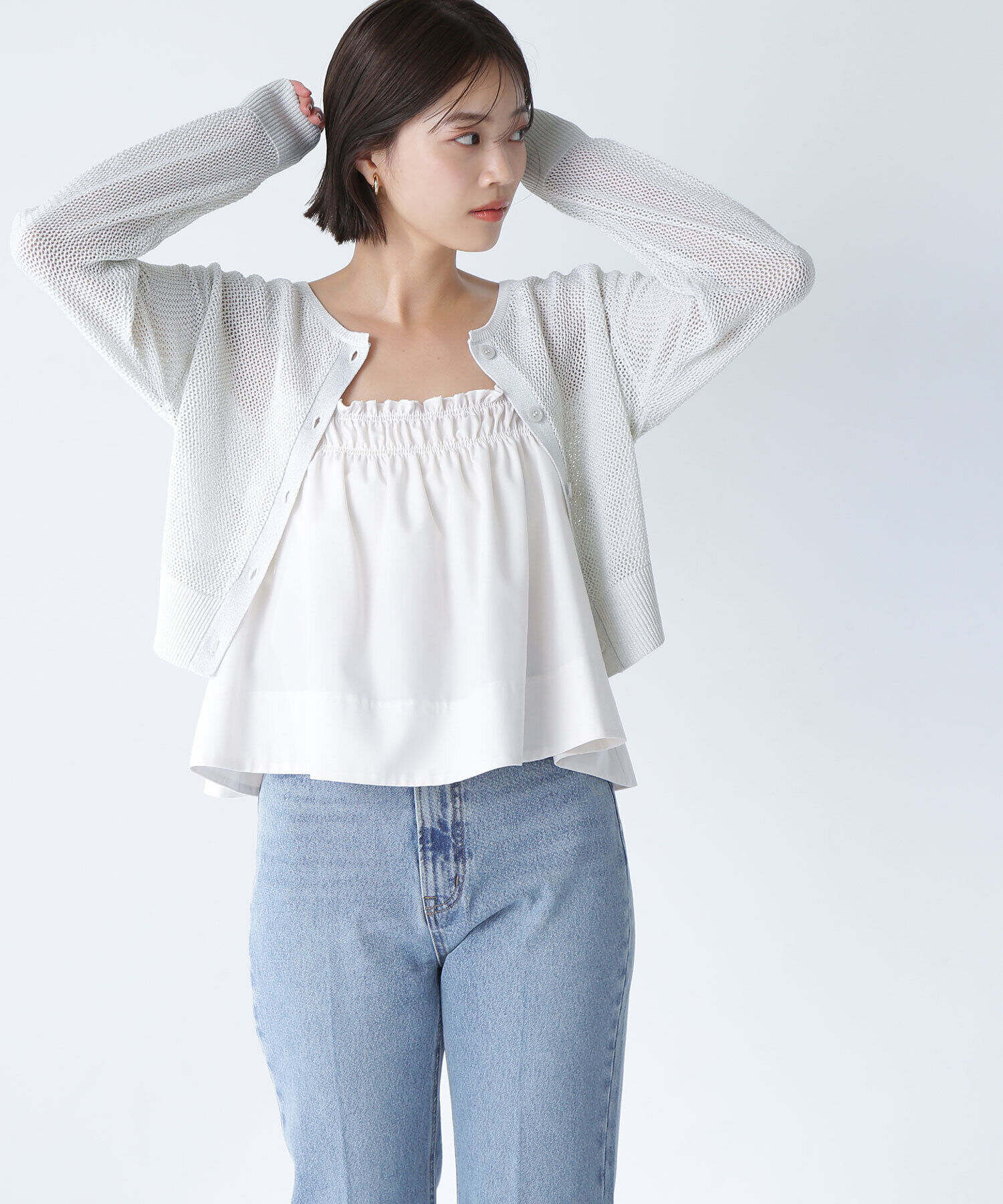  「ラメメッシュカーディガン」|ニット・セーター|ベージュ