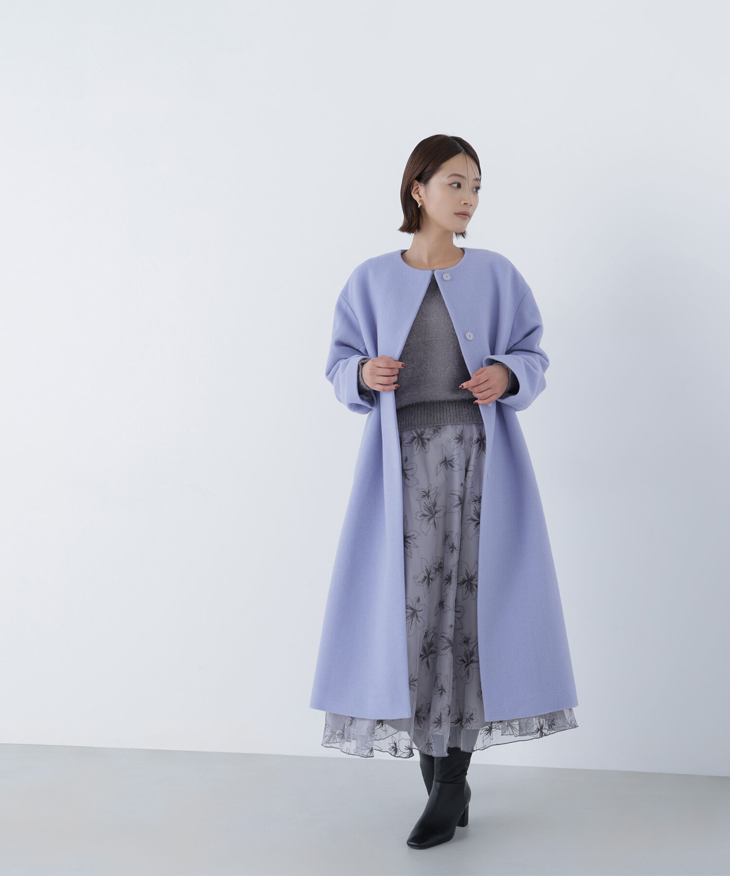  「フォルムノーカラーロングコート」|その他|