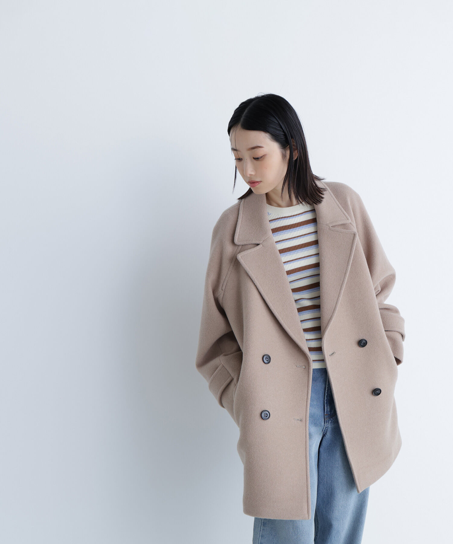  「ダブルブレストフォルムミドルコート」|ブルゾン・スタジャン|