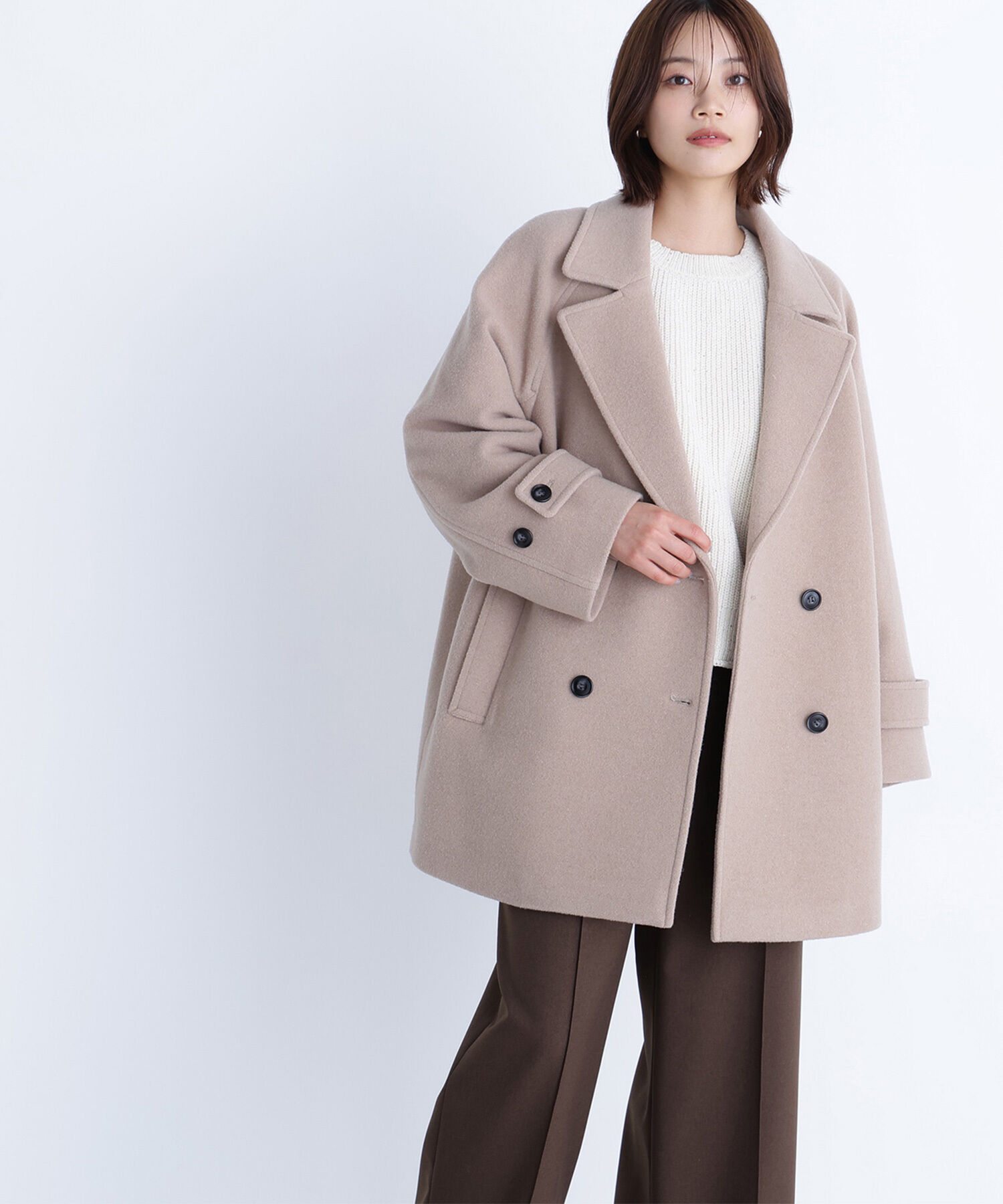  「ダブルブレストフォルムミドルコート」|ブルゾン・スタジャン|