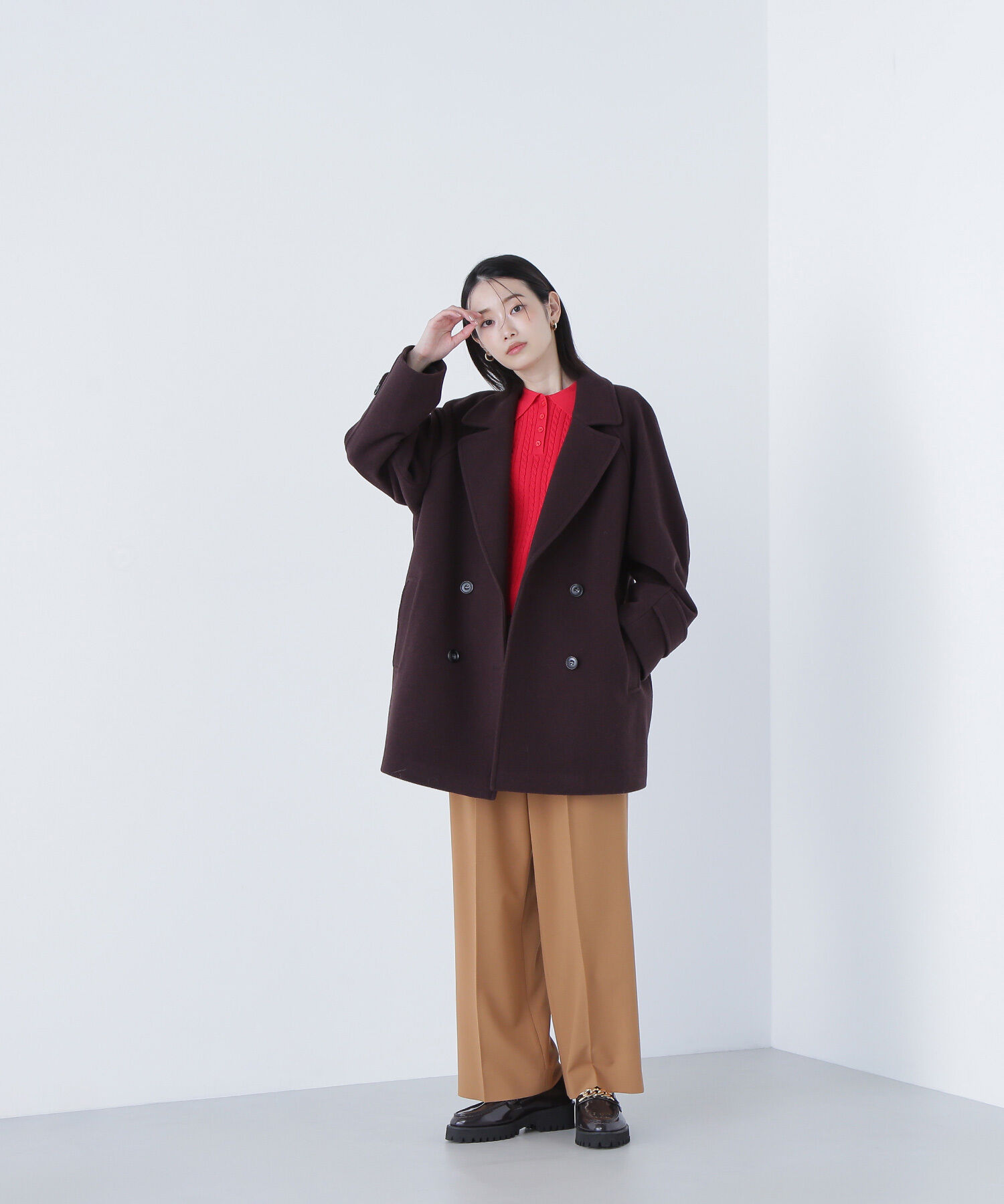  「ダブルブレストフォルムミドルコート」|ブルゾン・スタジャン|