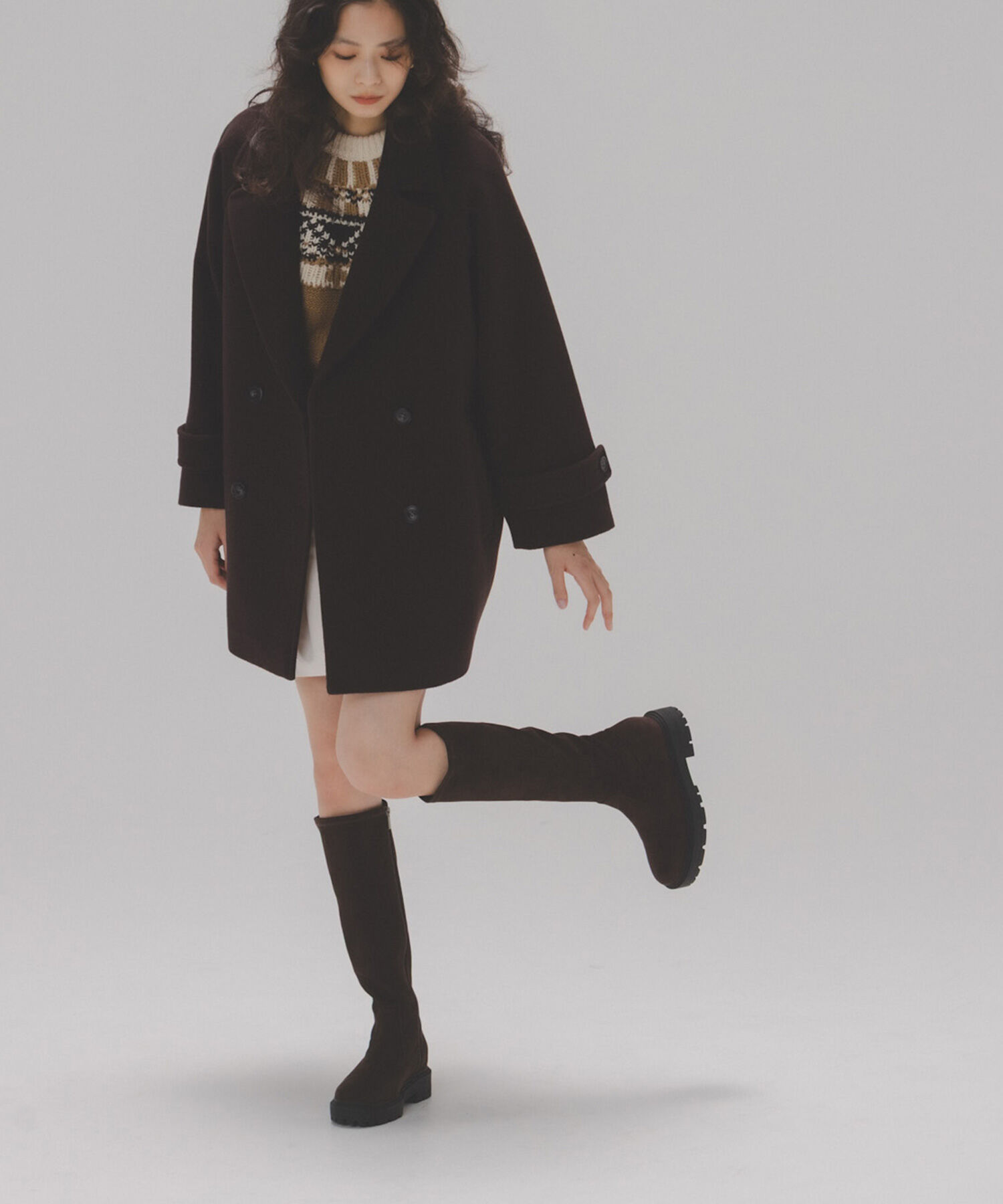  「ダブルブレストフォルムミドルコート」|ブルゾン・スタジャン|